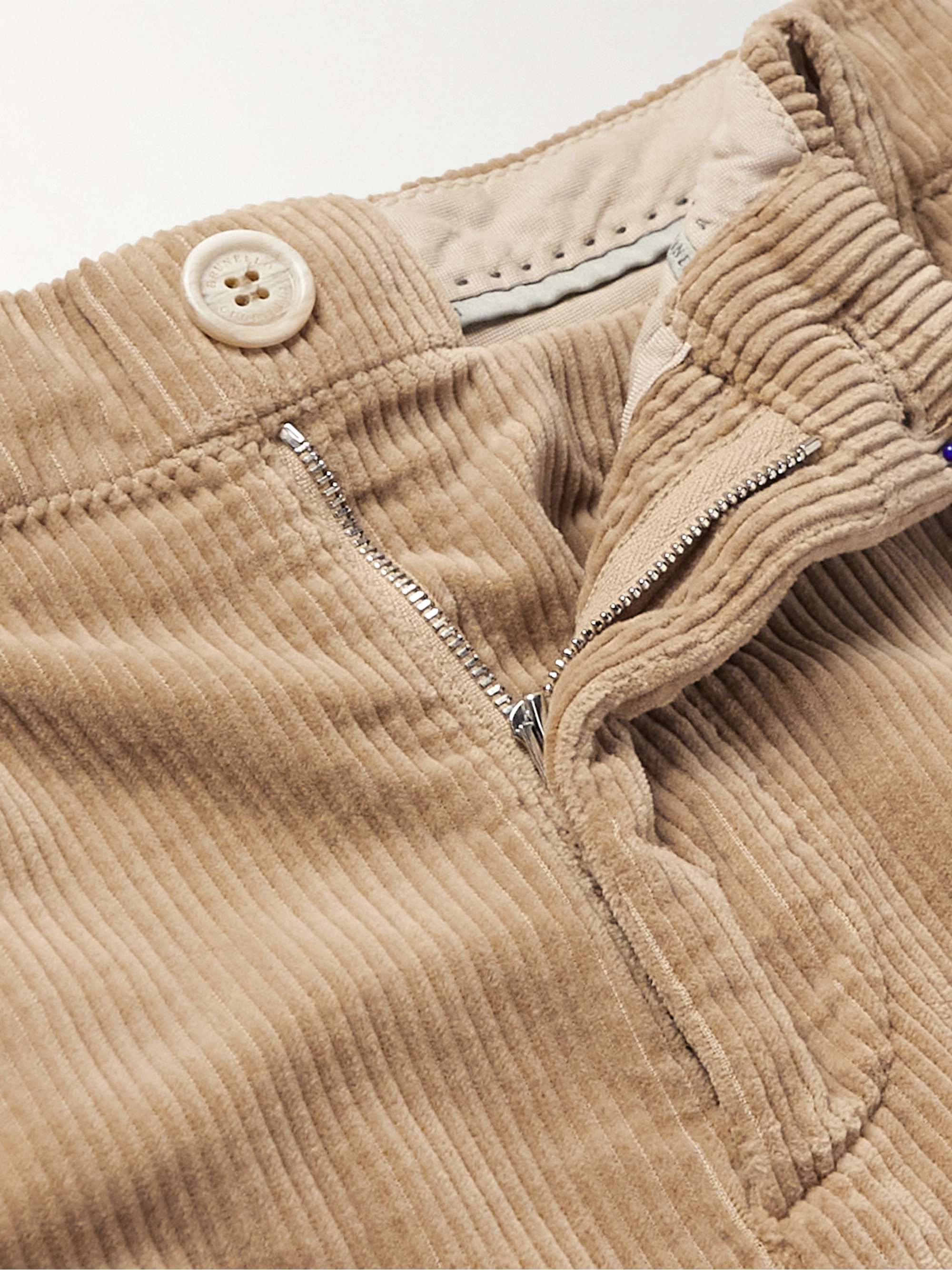 BRUNELLO CUCINELLI Straight-Leg Pleated Cotton-Corduroy Trousers