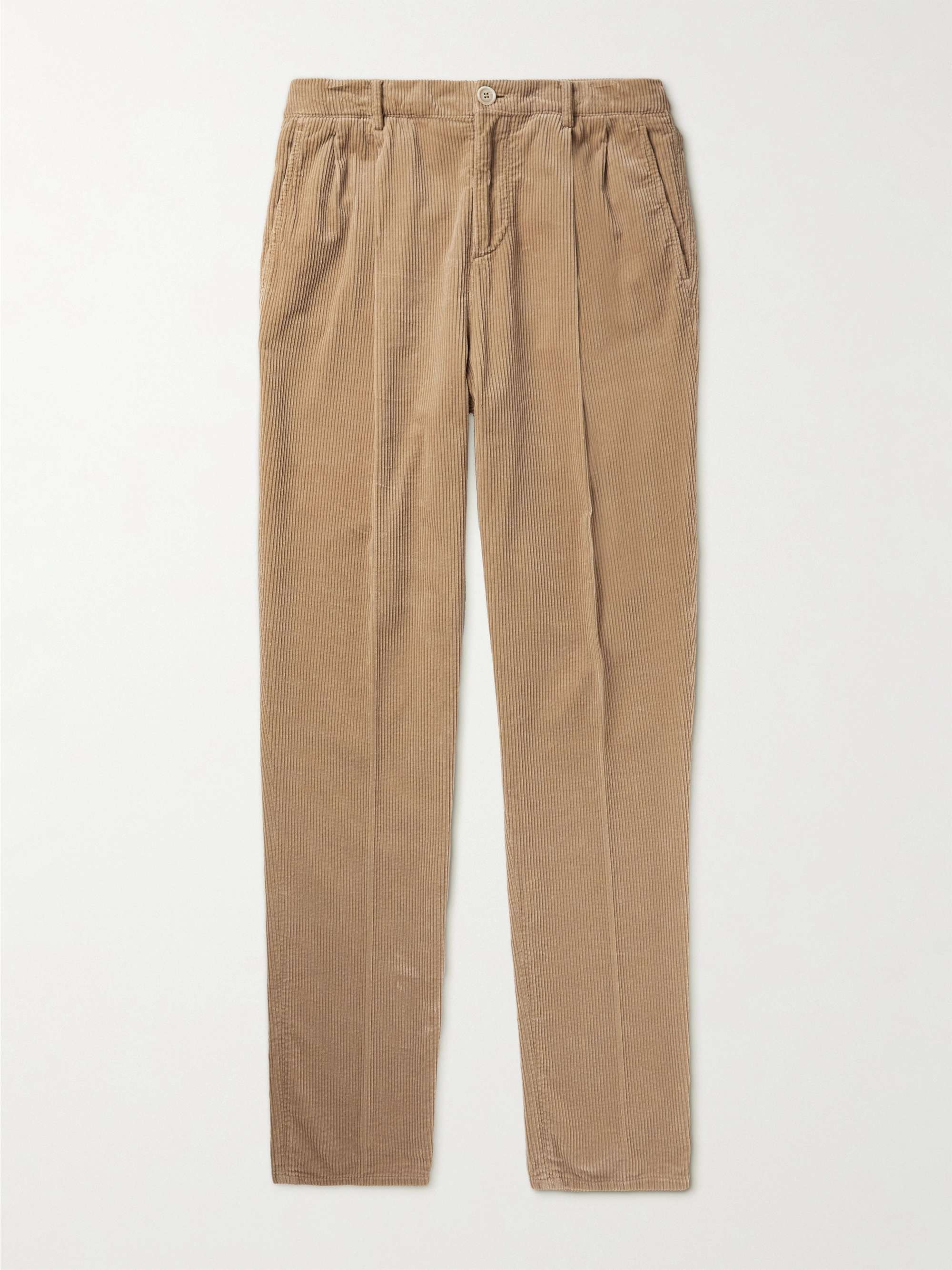 BRUNELLO CUCINELLI Straight-Leg Pleated Cotton-Corduroy Trousers