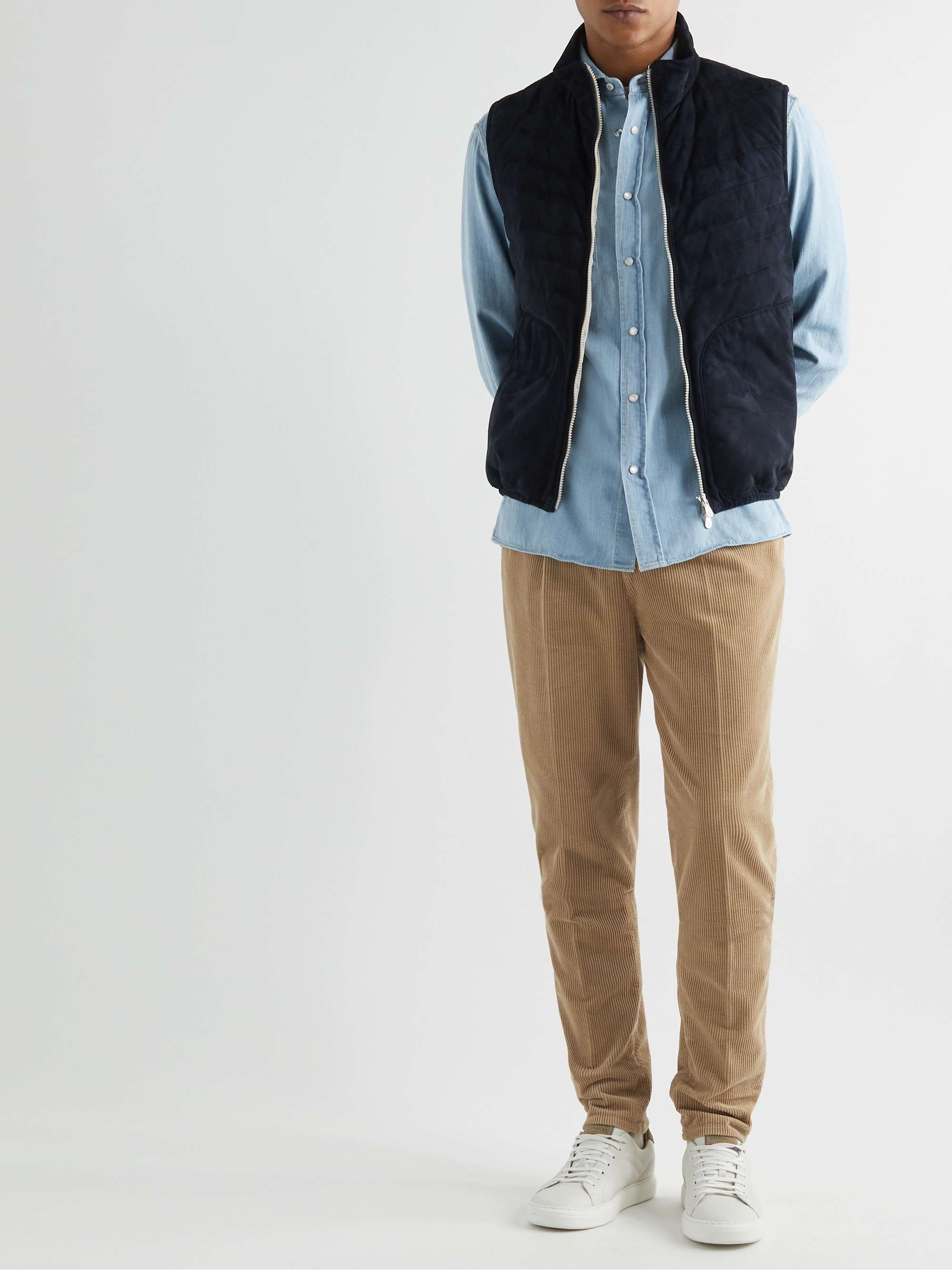 BRUNELLO CUCINELLI Straight-Leg Pleated Cotton-Corduroy Trousers
