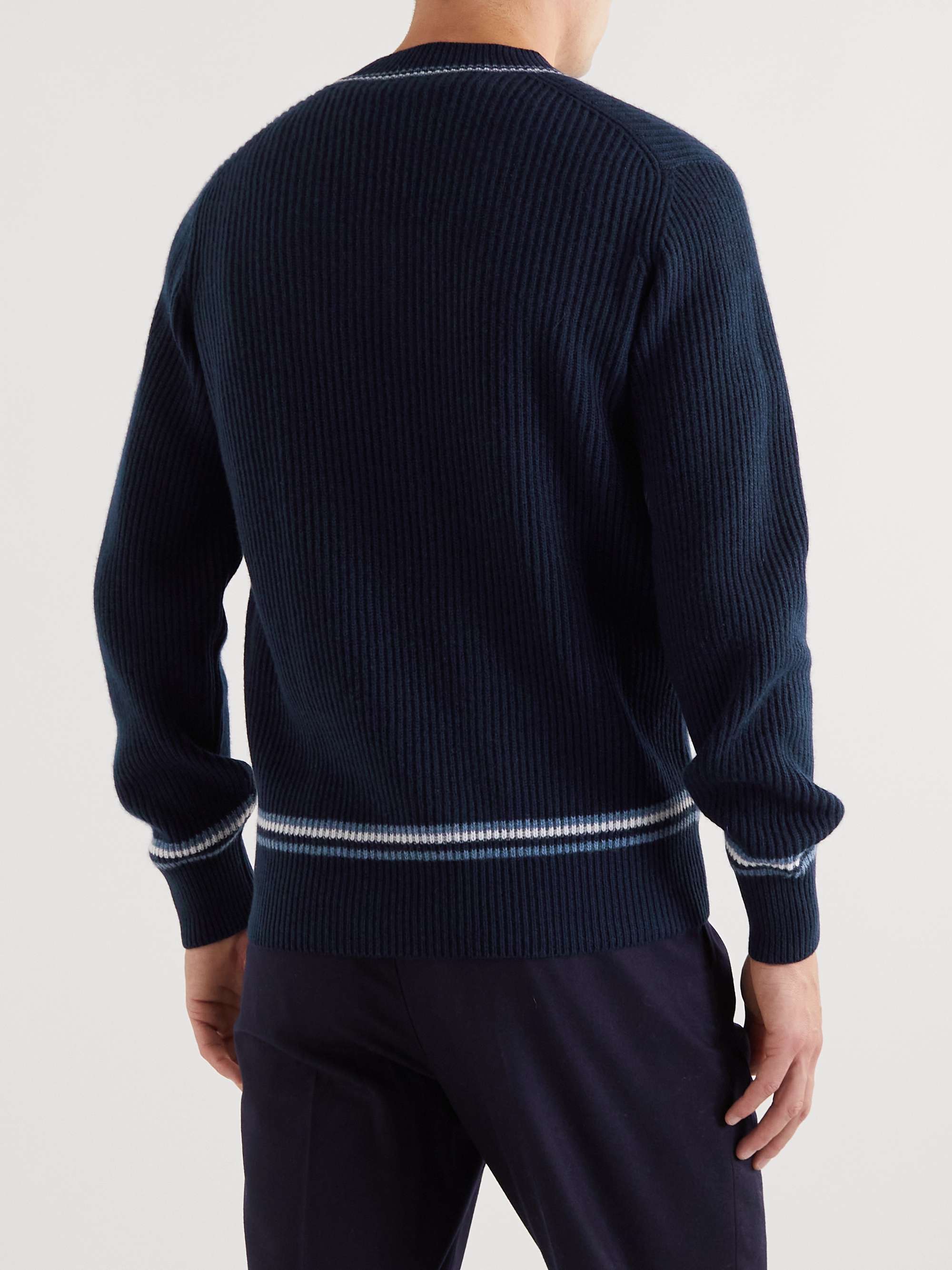 BRUNELLO CUCINELLI Striped Ribbed Cashmere Sweater
