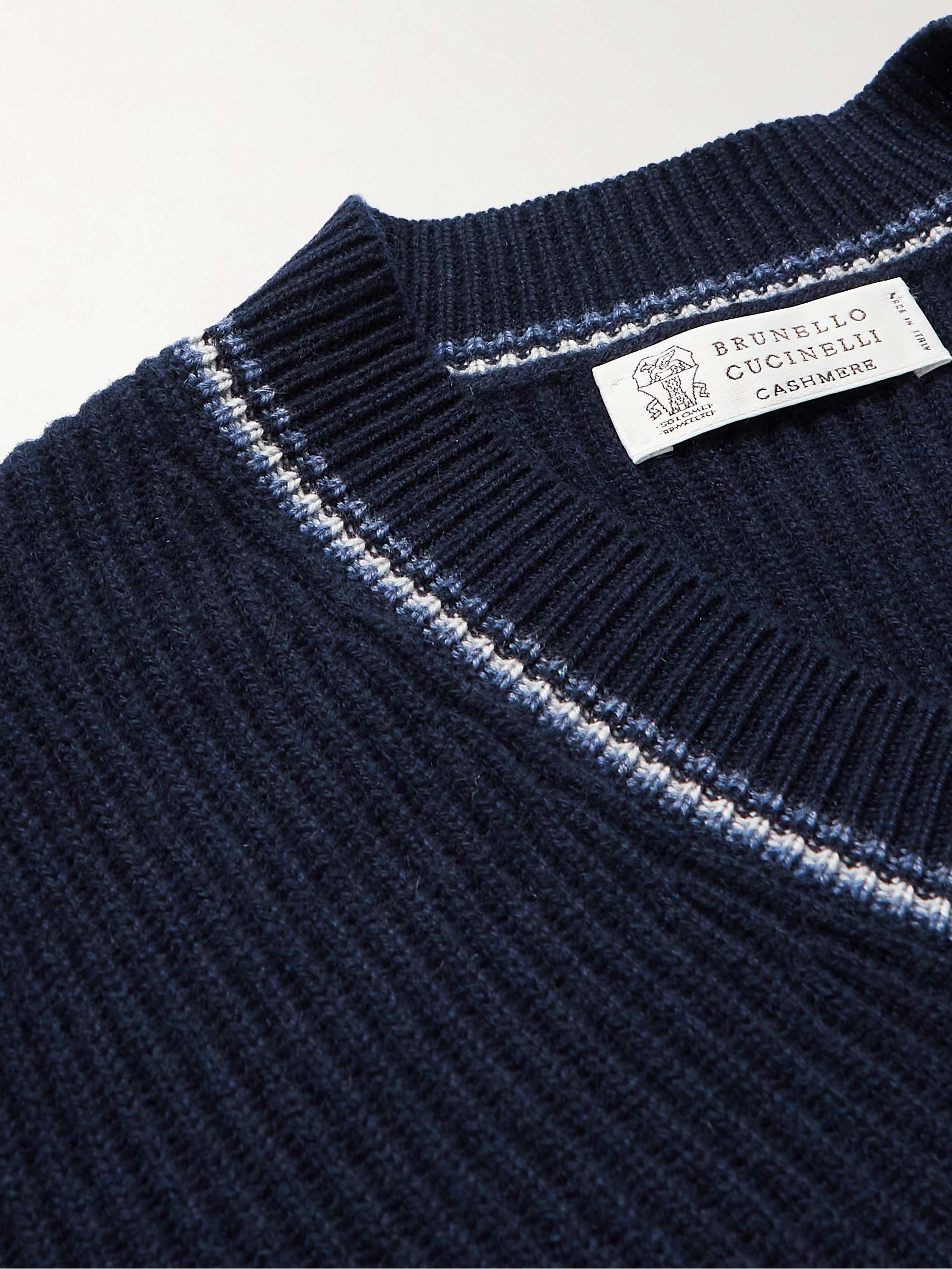 BRUNELLO CUCINELLI Striped Ribbed Cashmere Sweater