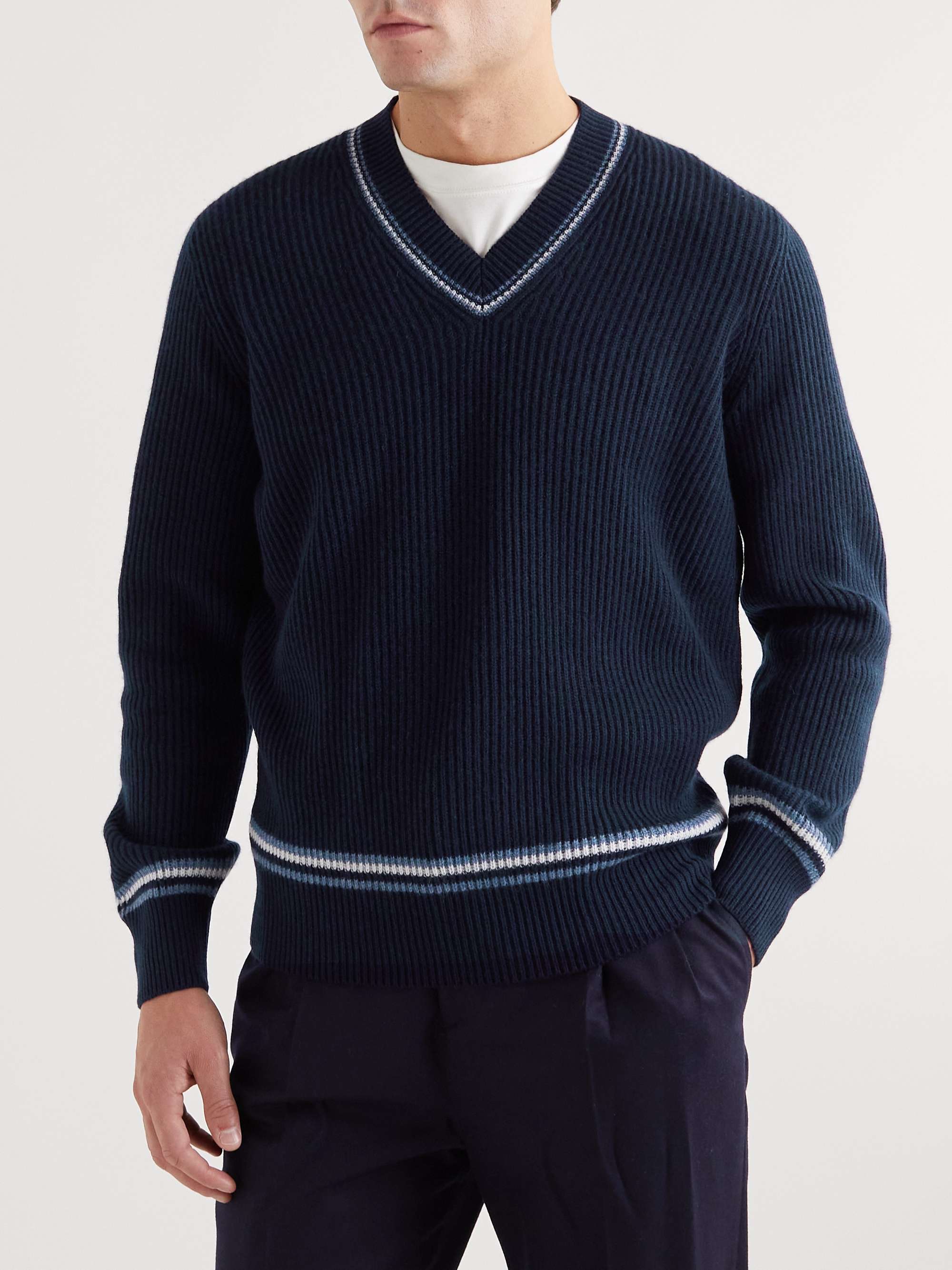BRUNELLO CUCINELLI Striped Ribbed Cashmere Sweater