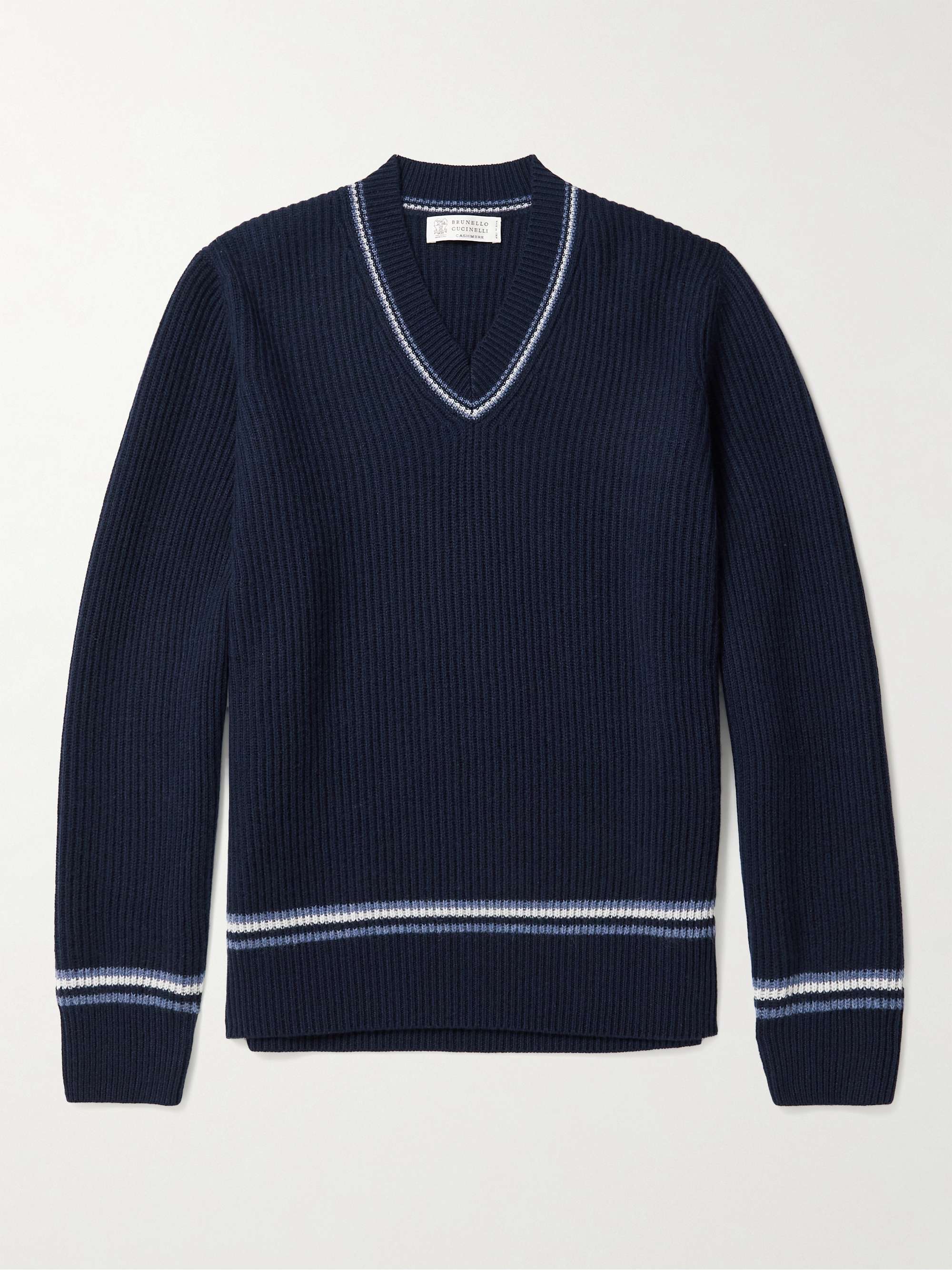 BRUNELLO CUCINELLI Striped Ribbed Cashmere Sweater for Men | MR PORTER