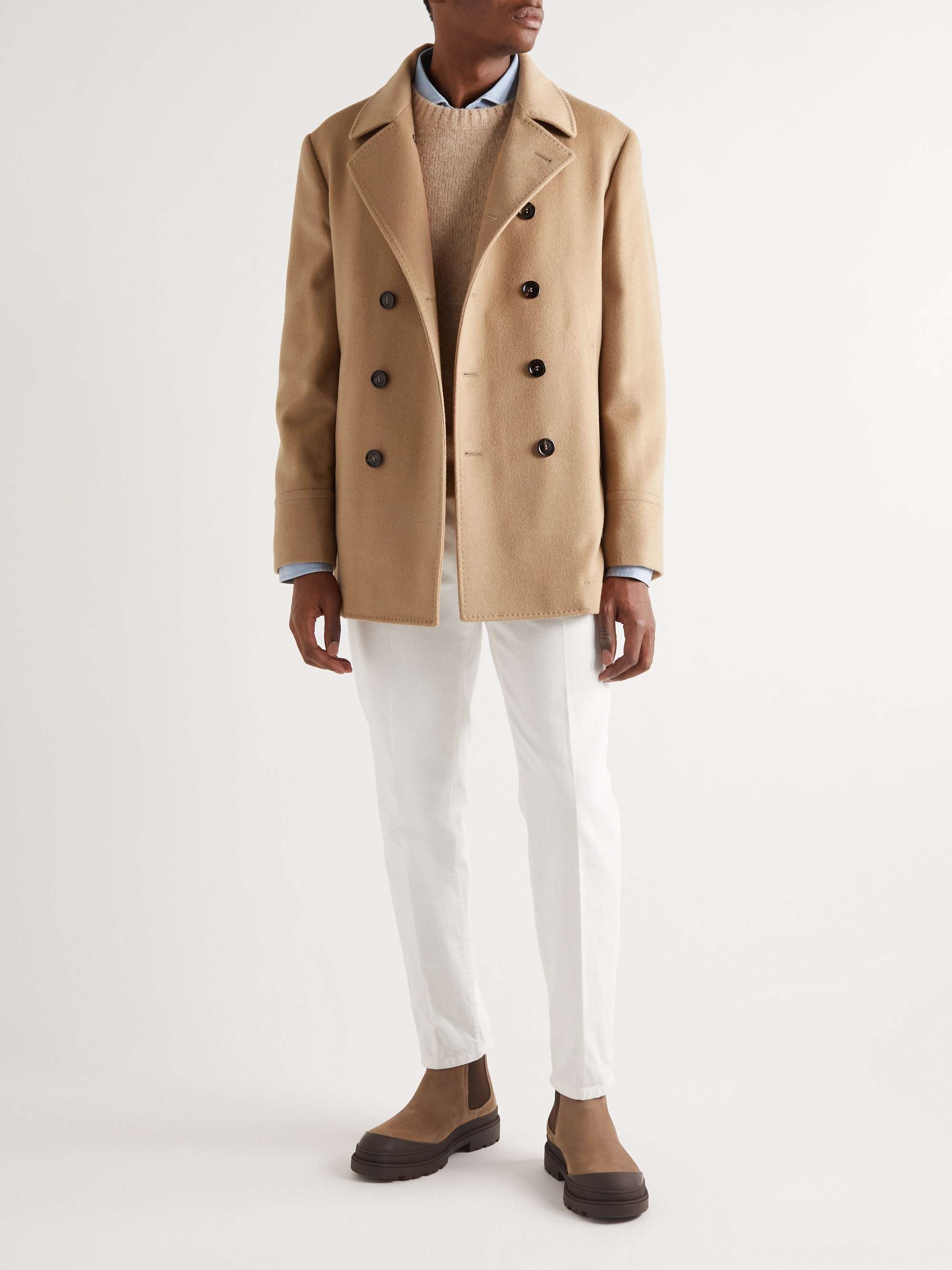 BRUNELLO CUCINELLI Double-Breasted Camel Hair Peacoat