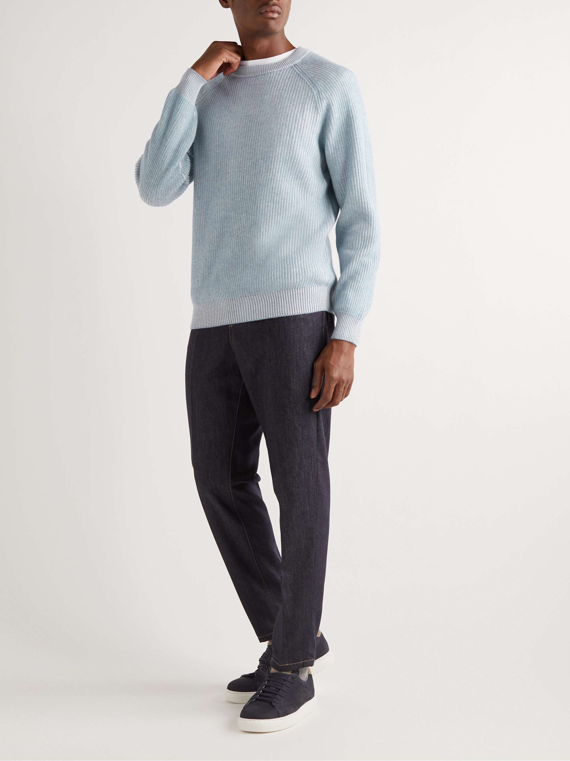 BRUNELLO CUCINELLI Striped Ribbed Cashmere Sweater