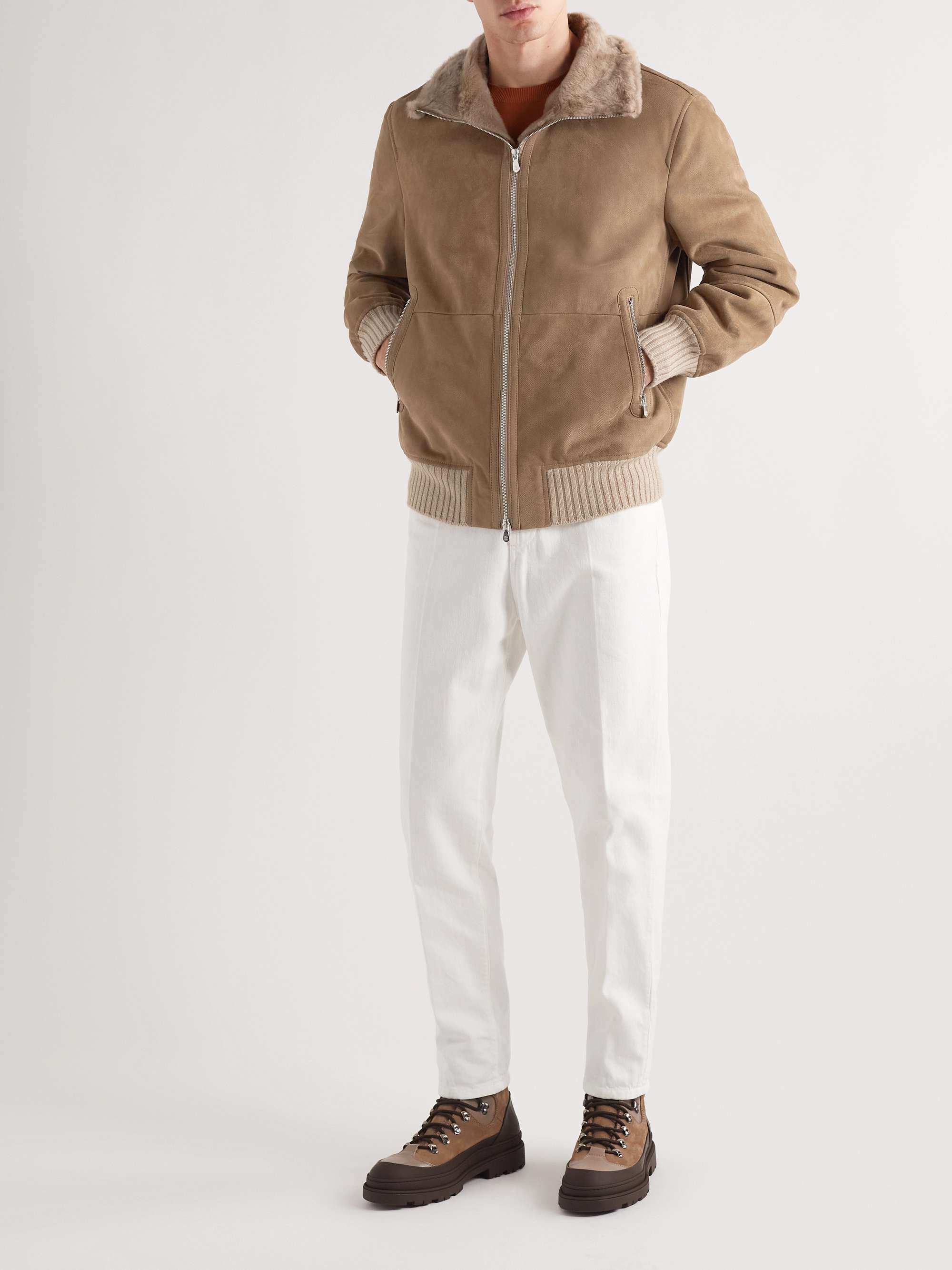 BRUNELLO CUCINELLI Cashmere-Trimmed Shearling Blouson Jacket for