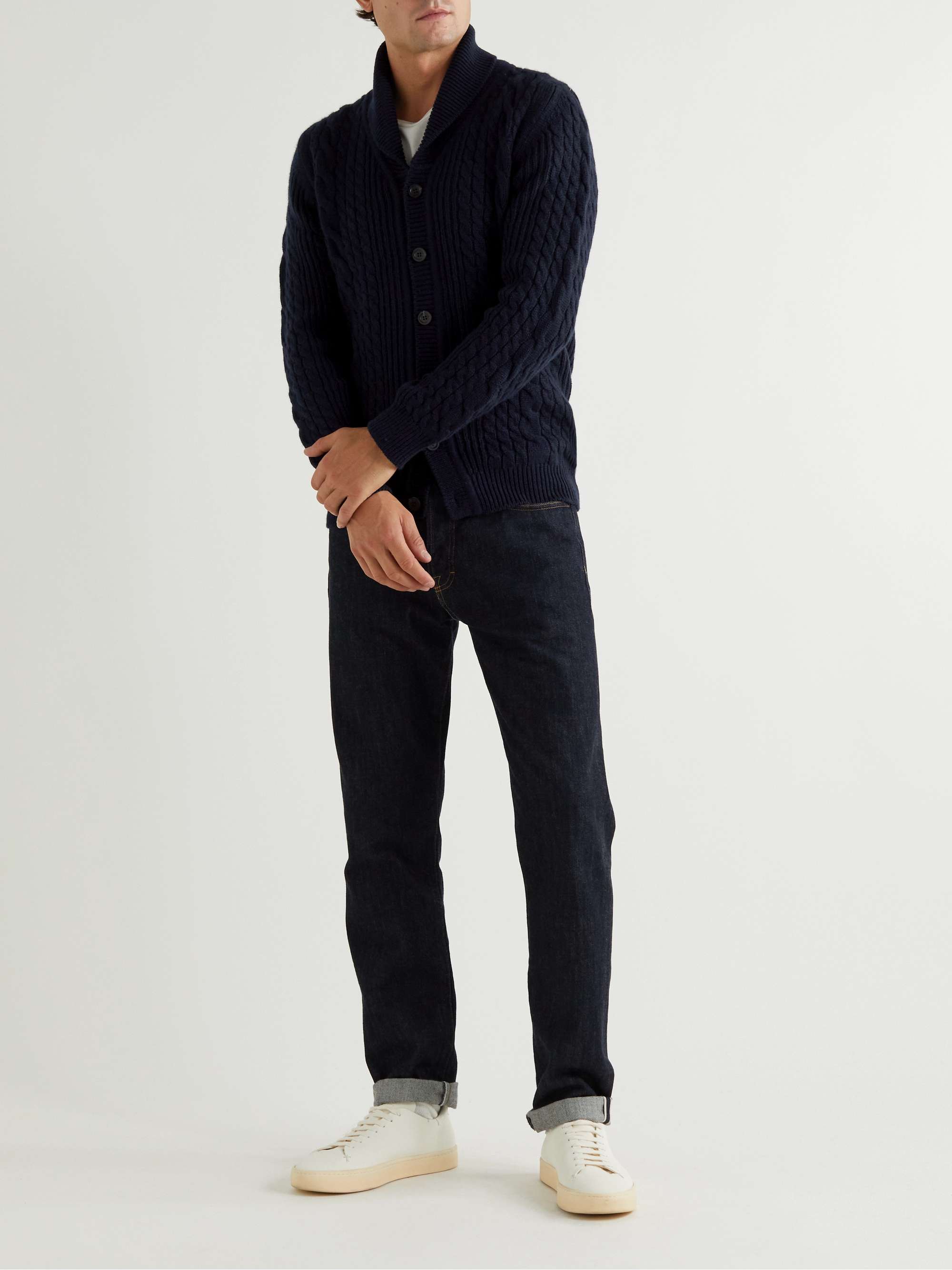 JOHNSTONS OF ELGIN Shawl-Collar Cable-Knit Cashmere Cardigan