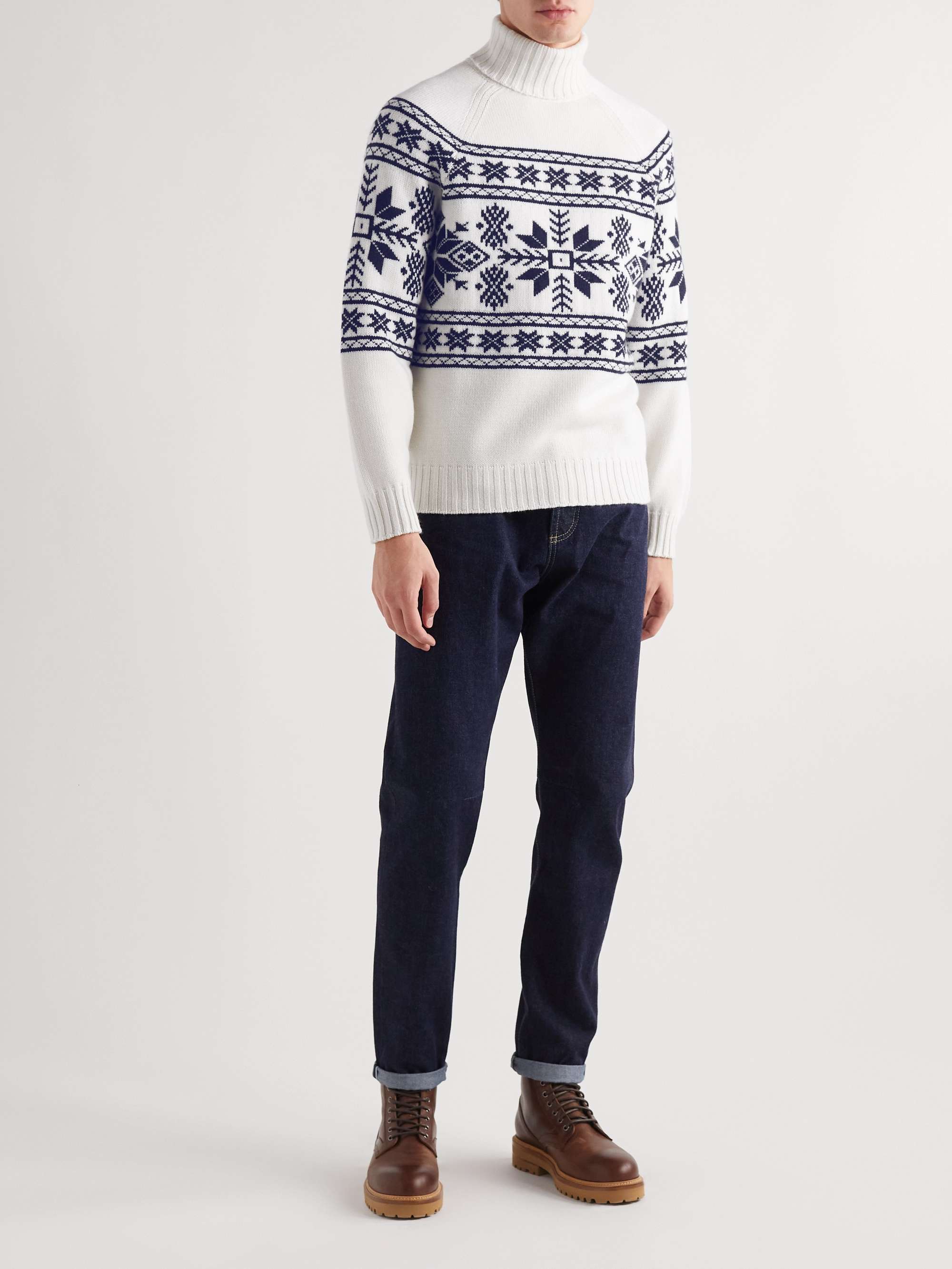 BRUNELLO CUCINELLI Intarsia Cashmere Rollneck Sweater