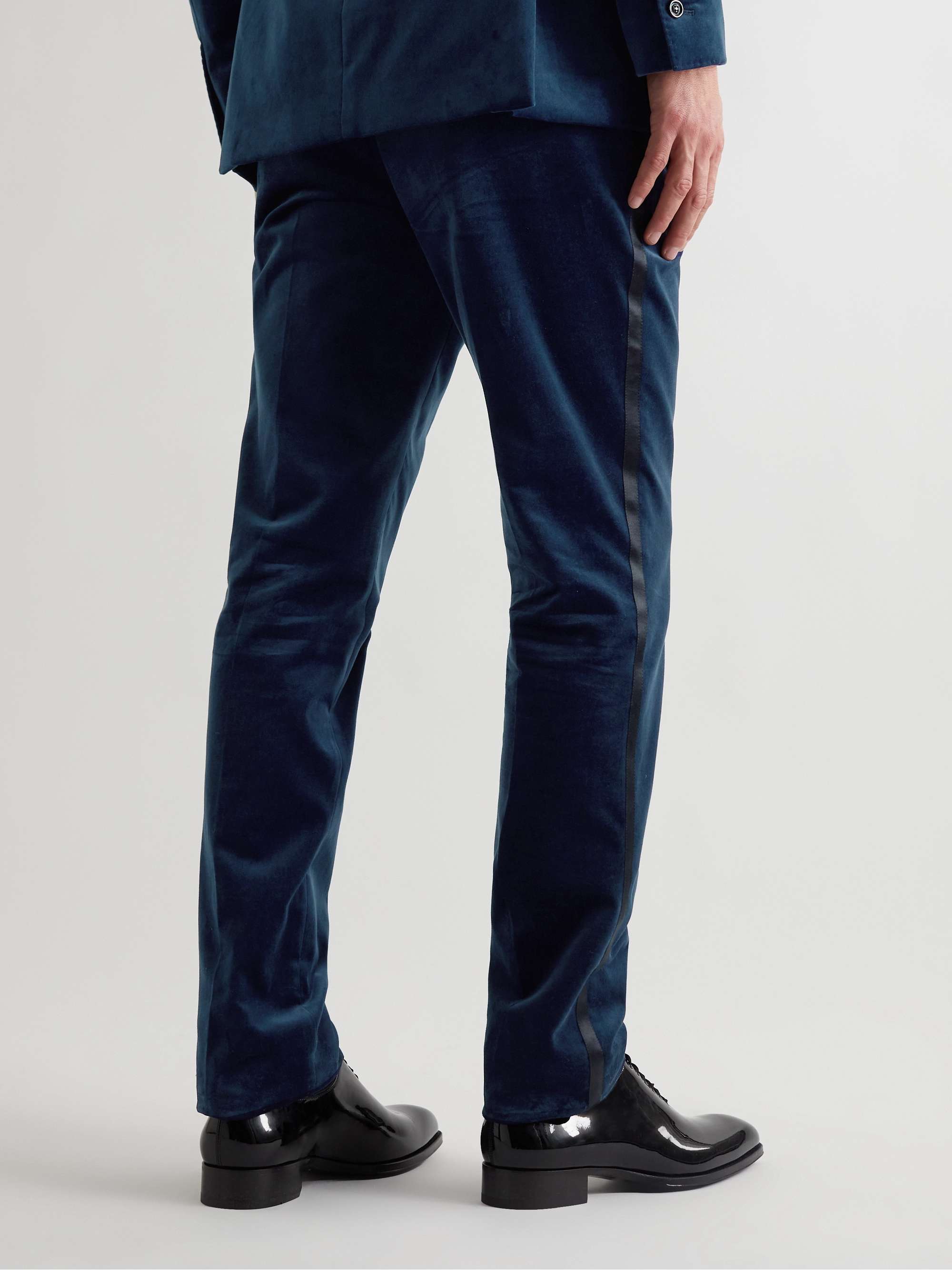 BRUNELLO CUCINELLI Slim-Fit Satin-Trimmed Cotton-Velvet Tuxedo Trousers
