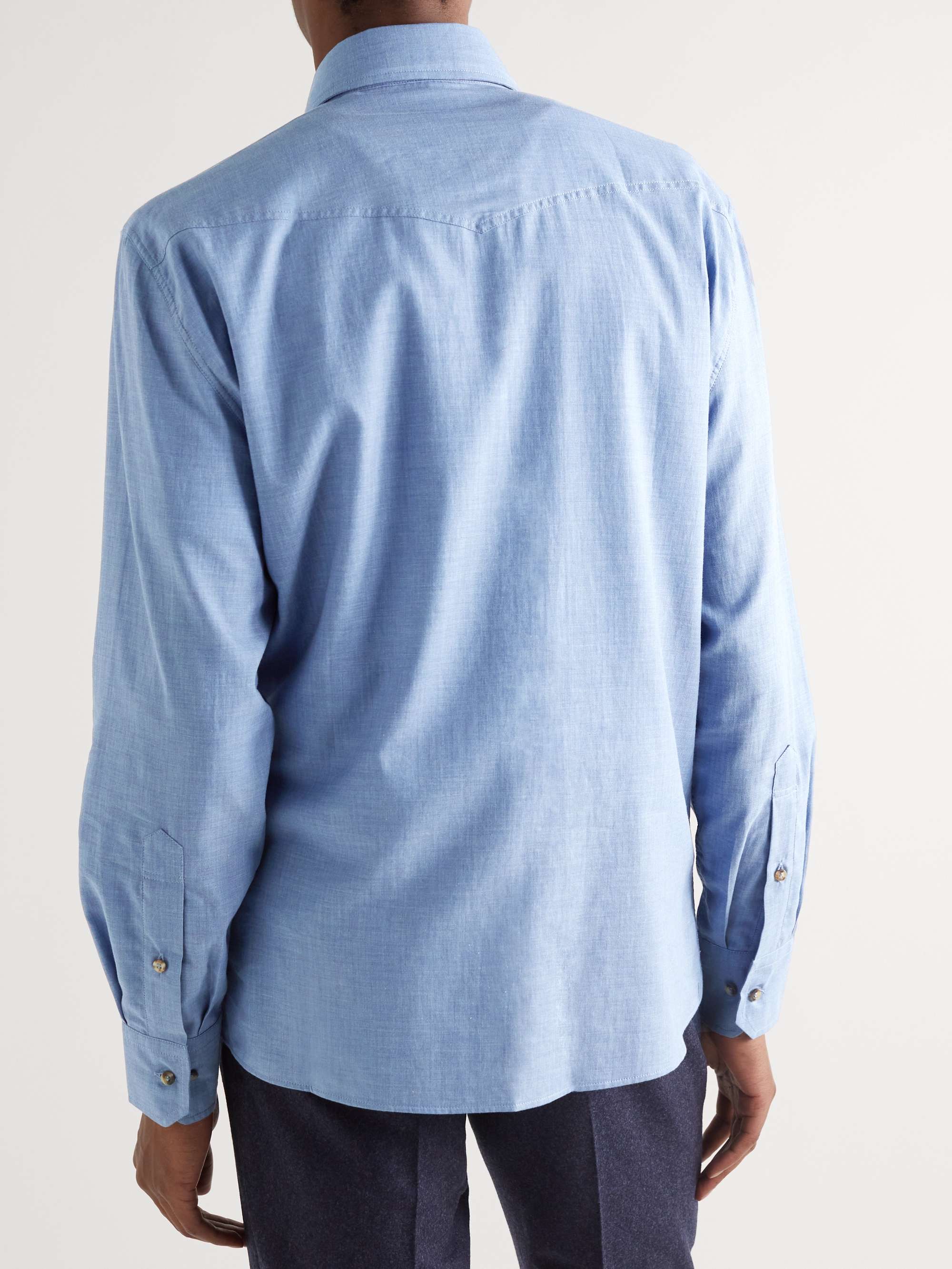 BRUNELLO CUCINELLI Cutaway-Collar Cotton-Chambray Western Shirt