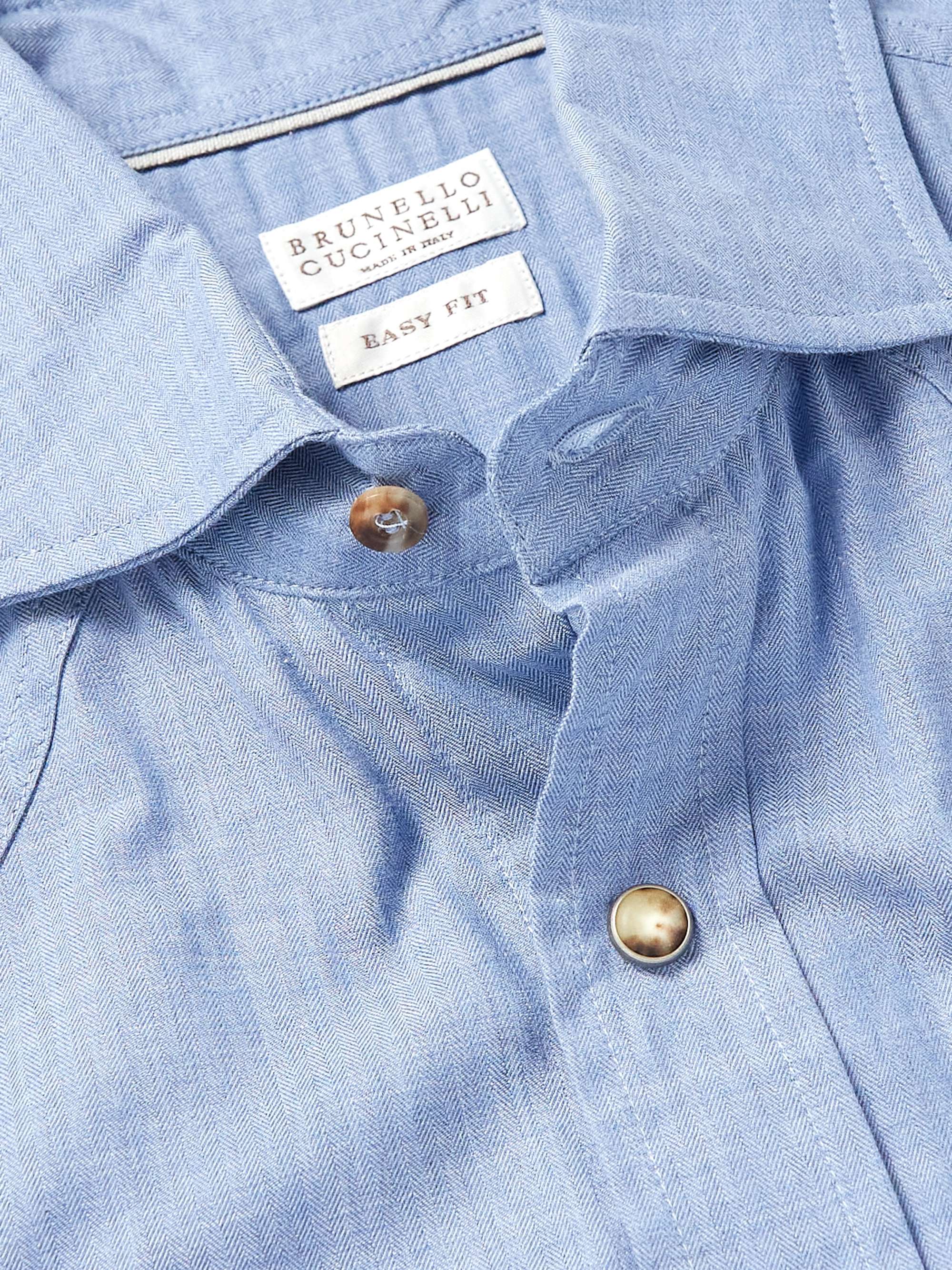 BRUNELLO CUCINELLI Cutaway-Collar Cotton-Chambray Western Shirt