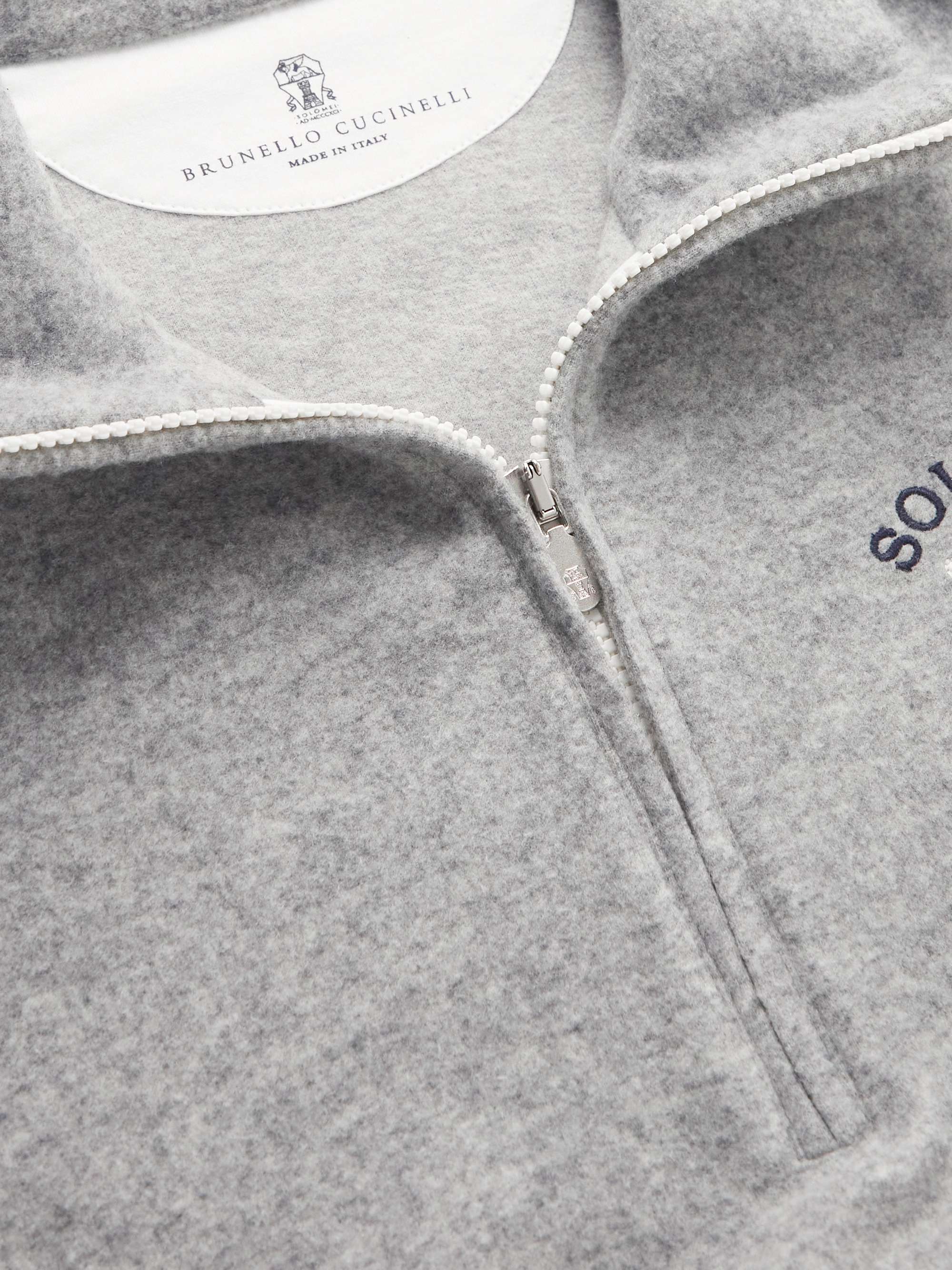 BRUNELLO CUCINELLI Logo-Embroidered Fleece Half-Zip Sweashirt