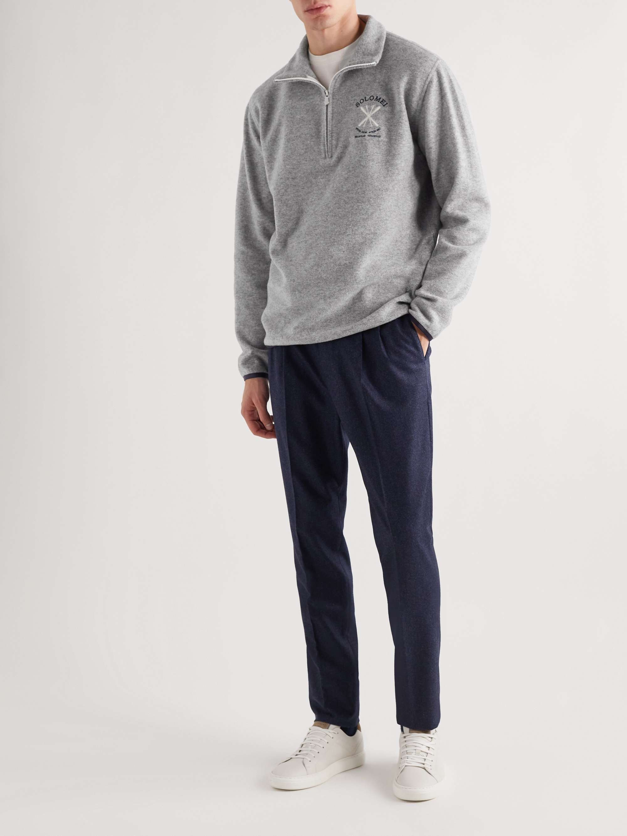 BRUNELLO CUCINELLI Logo-Embroidered Fleece Half-Zip Sweashirt