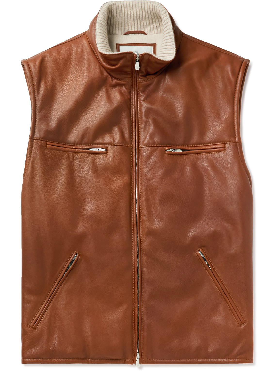 Cashmere-Trimmed Leather Gilet