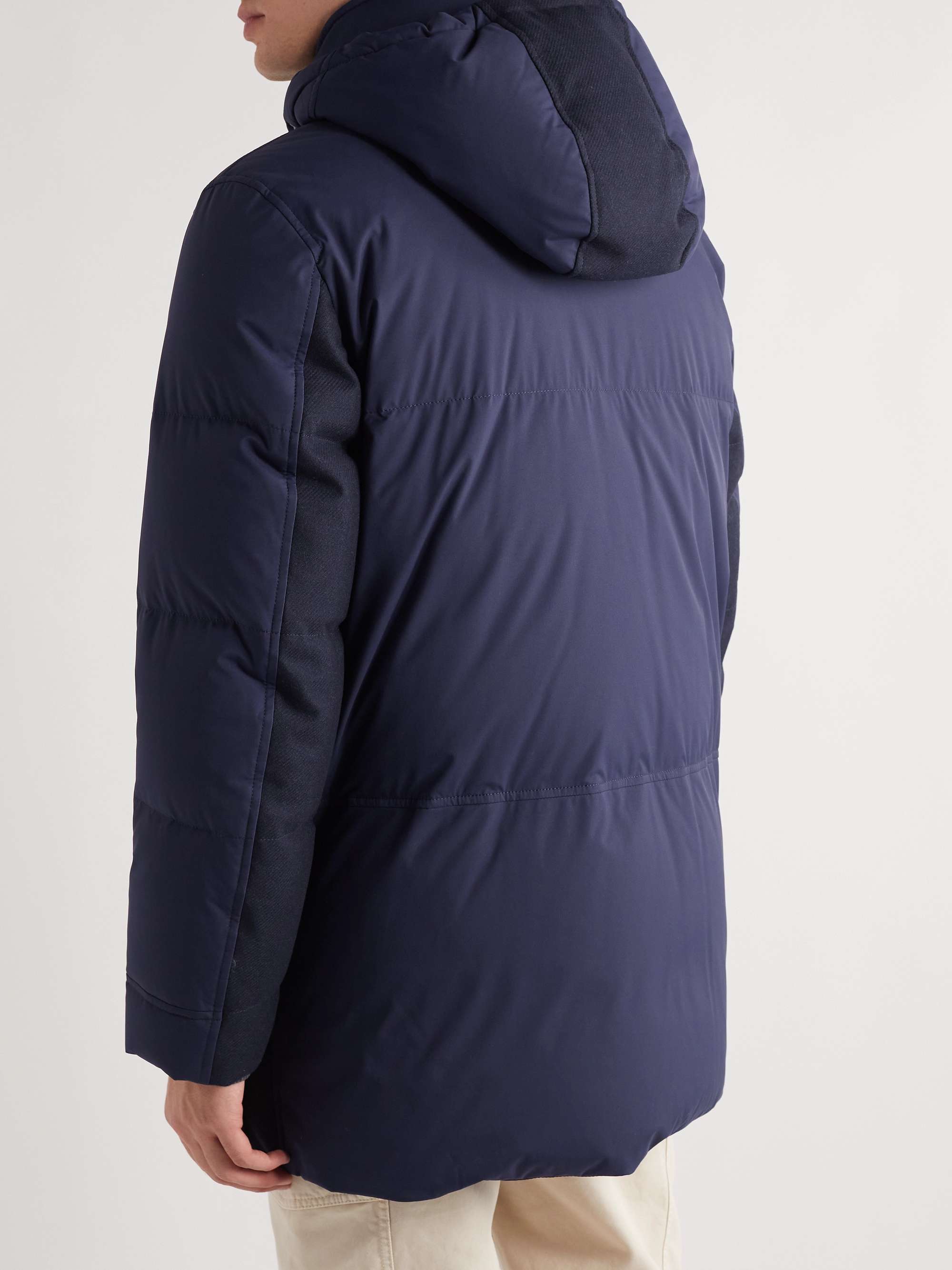 BRUNELLO CUCINELLI Panelled Quilted Wool-Blend and Shell Hooded Down Jacket