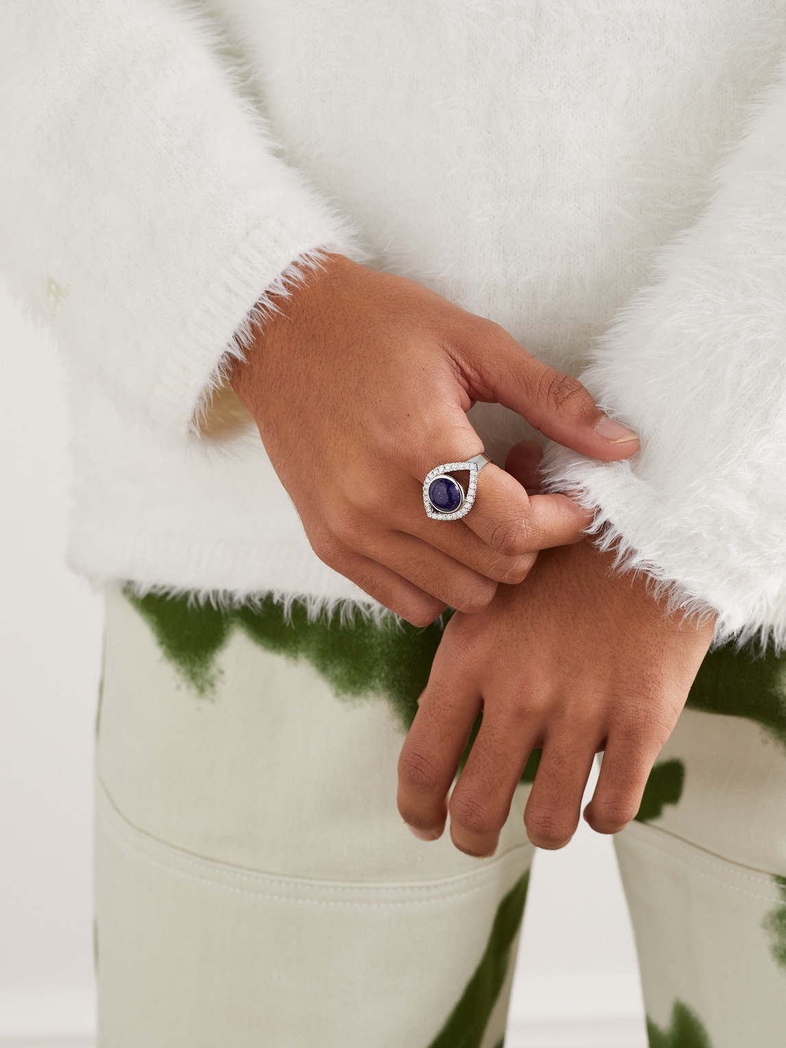 Shop Jacquie Aiche Eye Large White Gold Lapis Lazuli And Diamond Ring In Blue