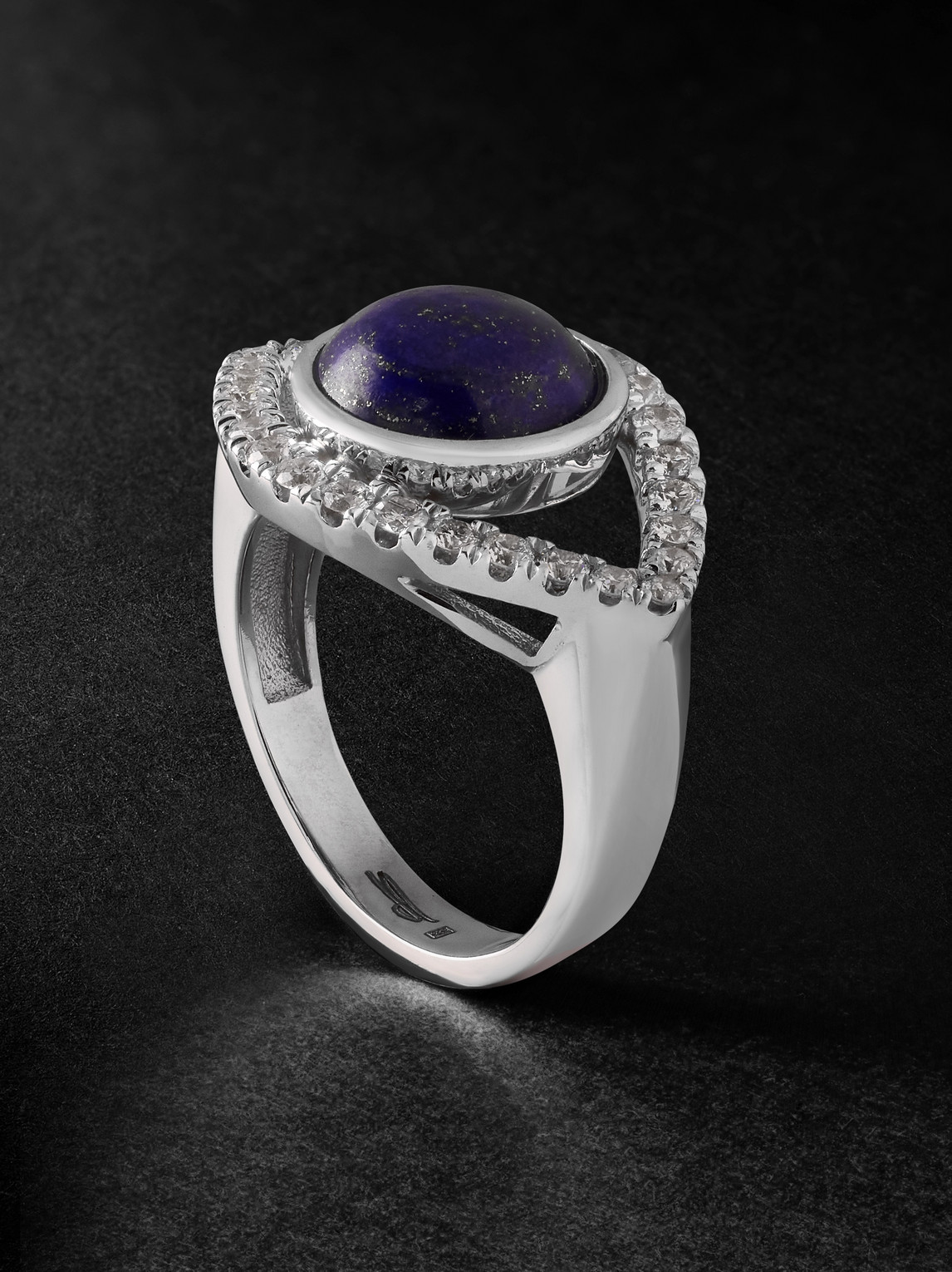 Jacquie Aiche Eye Large White Gold Lapis Lazuli And Diamond Ring In Blue