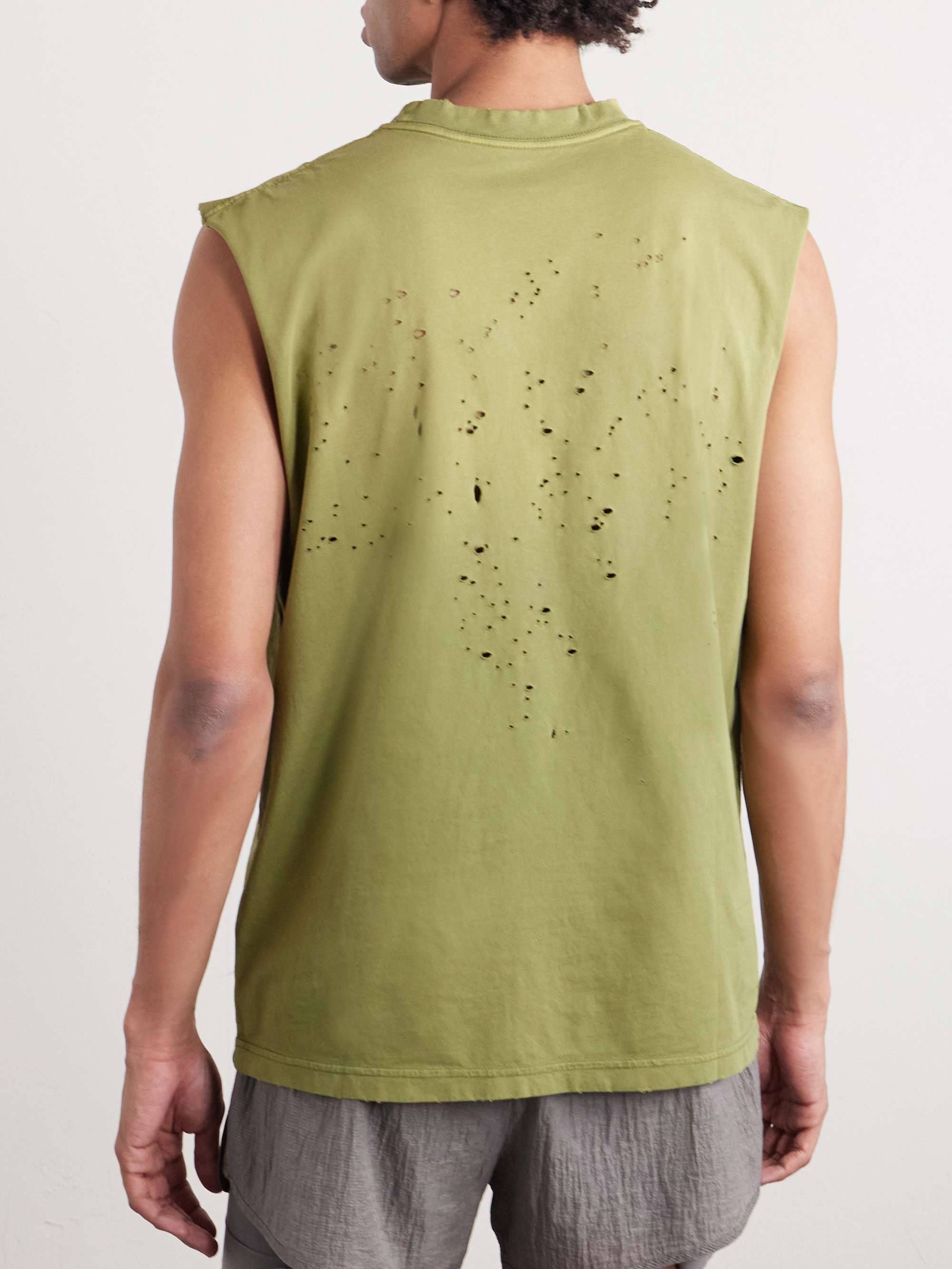SATISFY Distressed Logo-Print MothTech™ Cotton-Jersey Tank Top