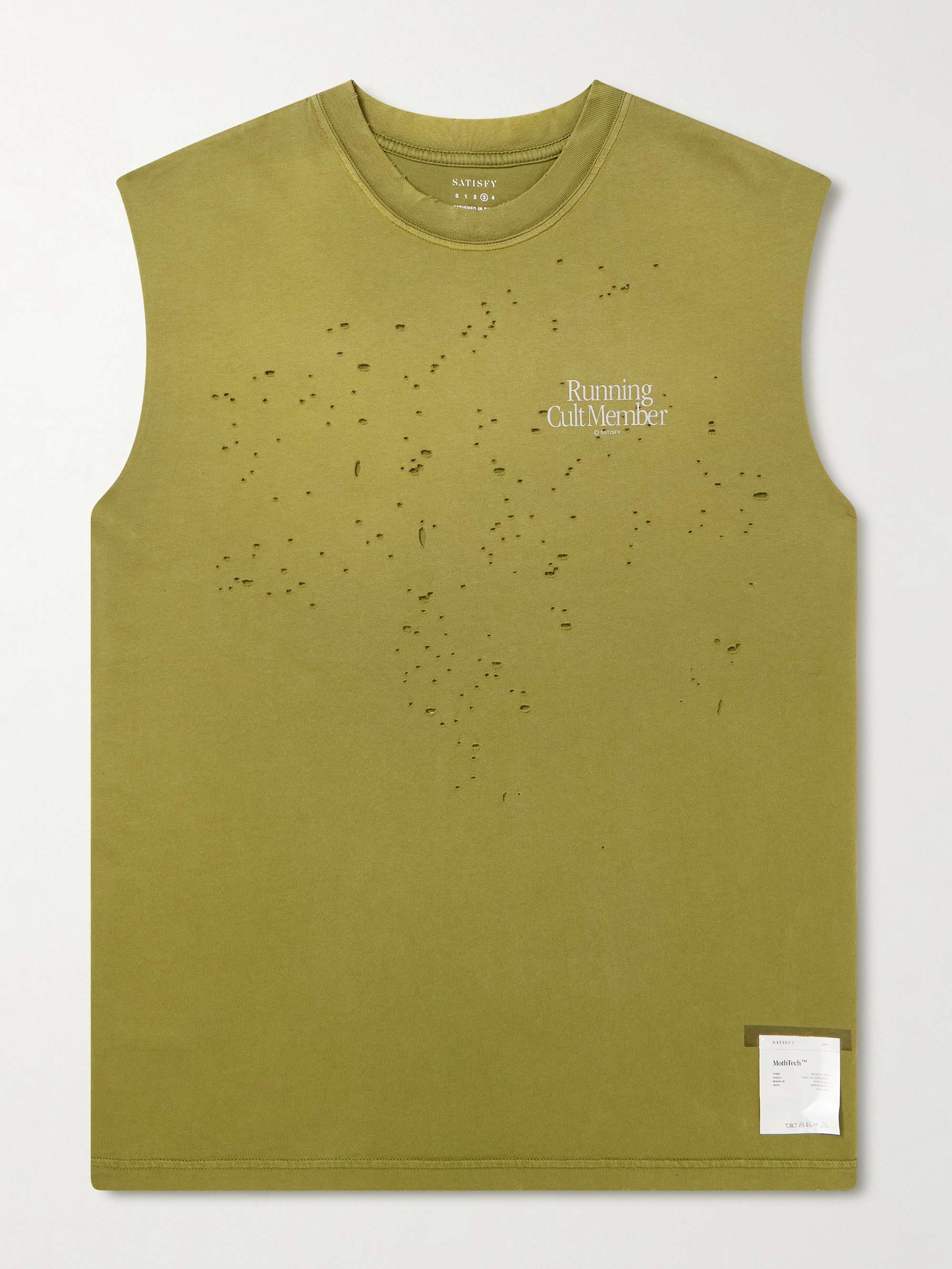 SATISFY Distressed Logo-Print MothTech™ Cotton-Jersey Tank Top