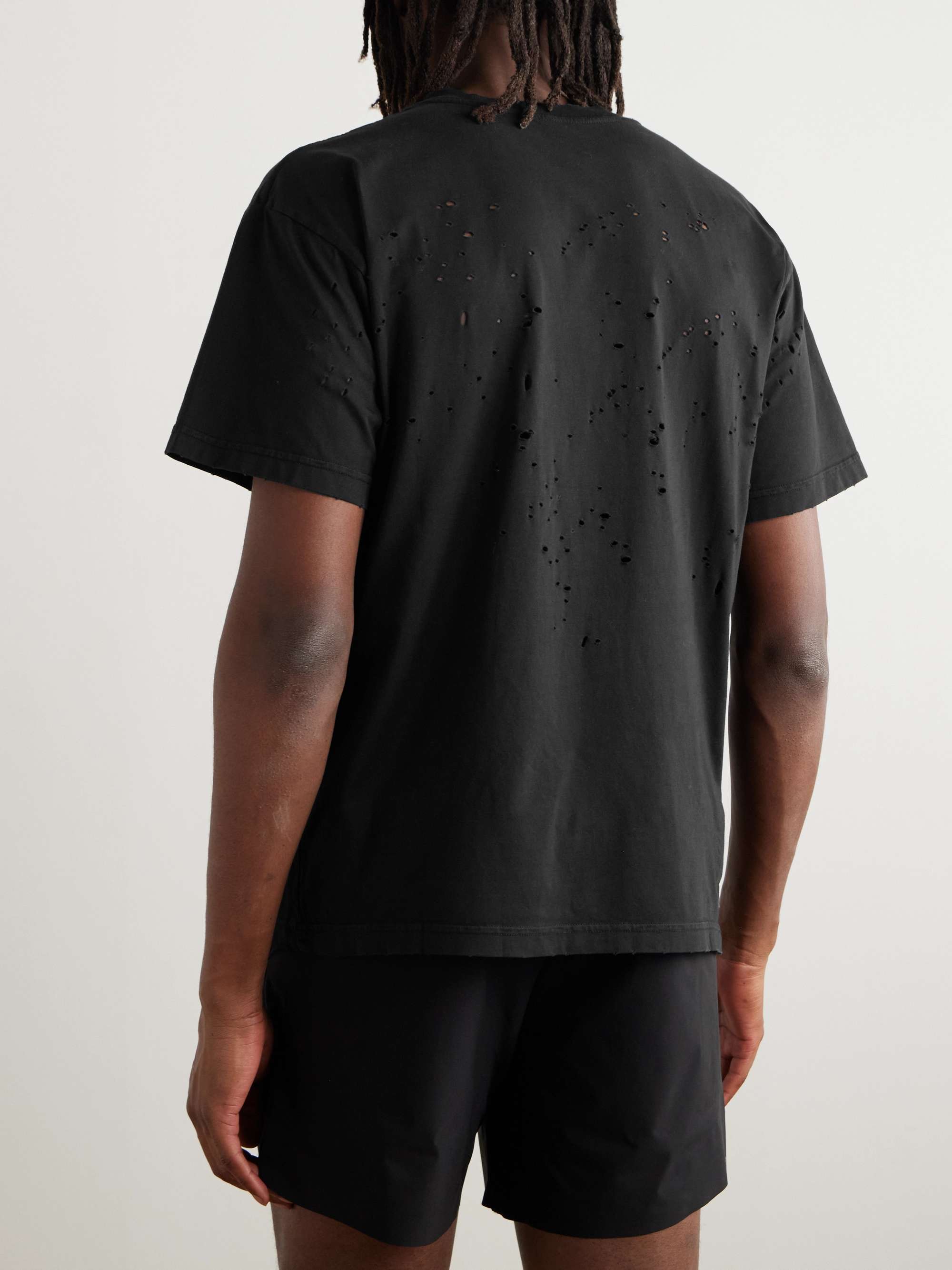 SATISFY Distressed Logo-Print MothTech Cotton-Jersey T-Shirt