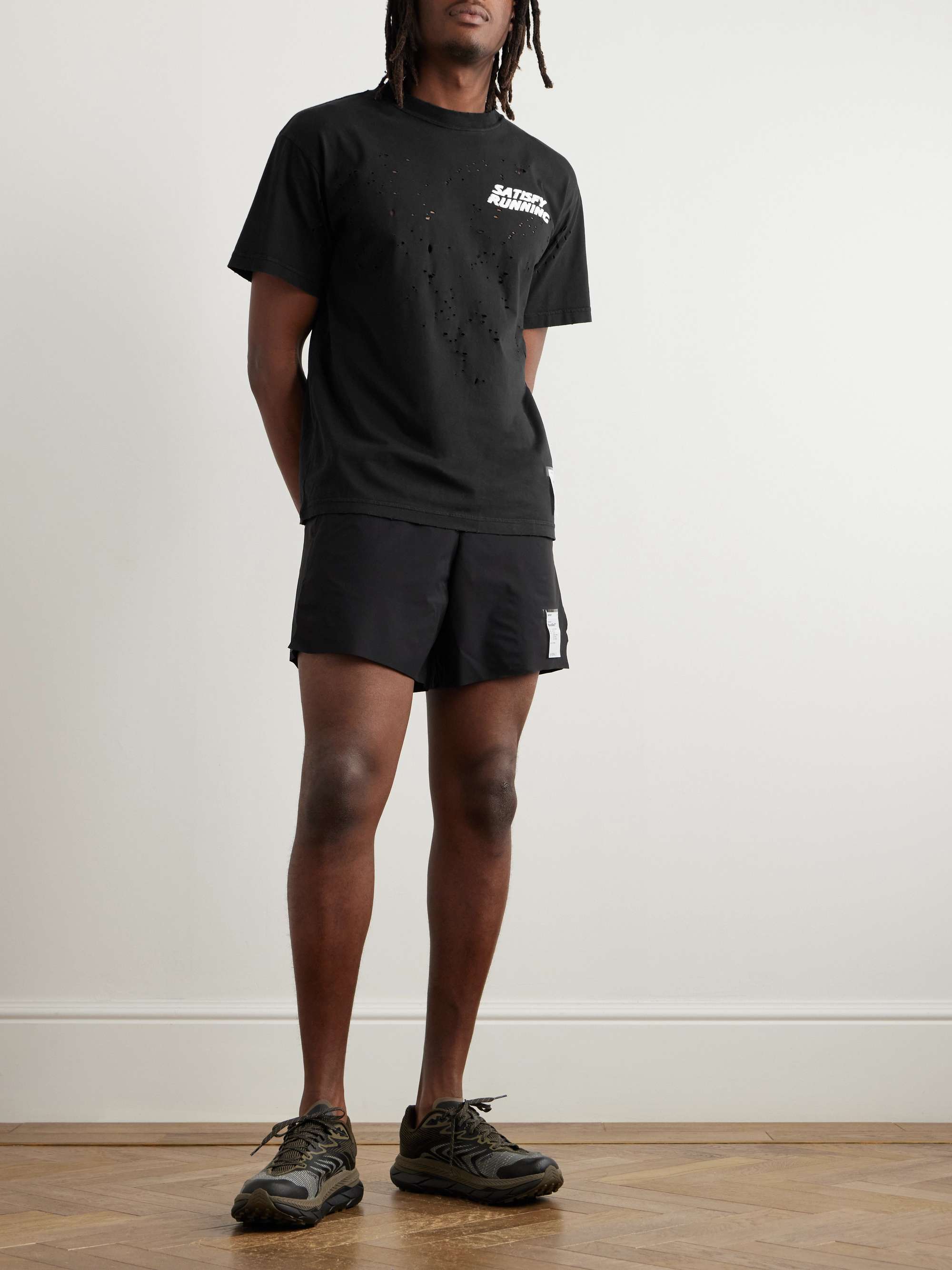 SATISFY Distressed Logo-Print MothTech Cotton-Jersey T-Shirt