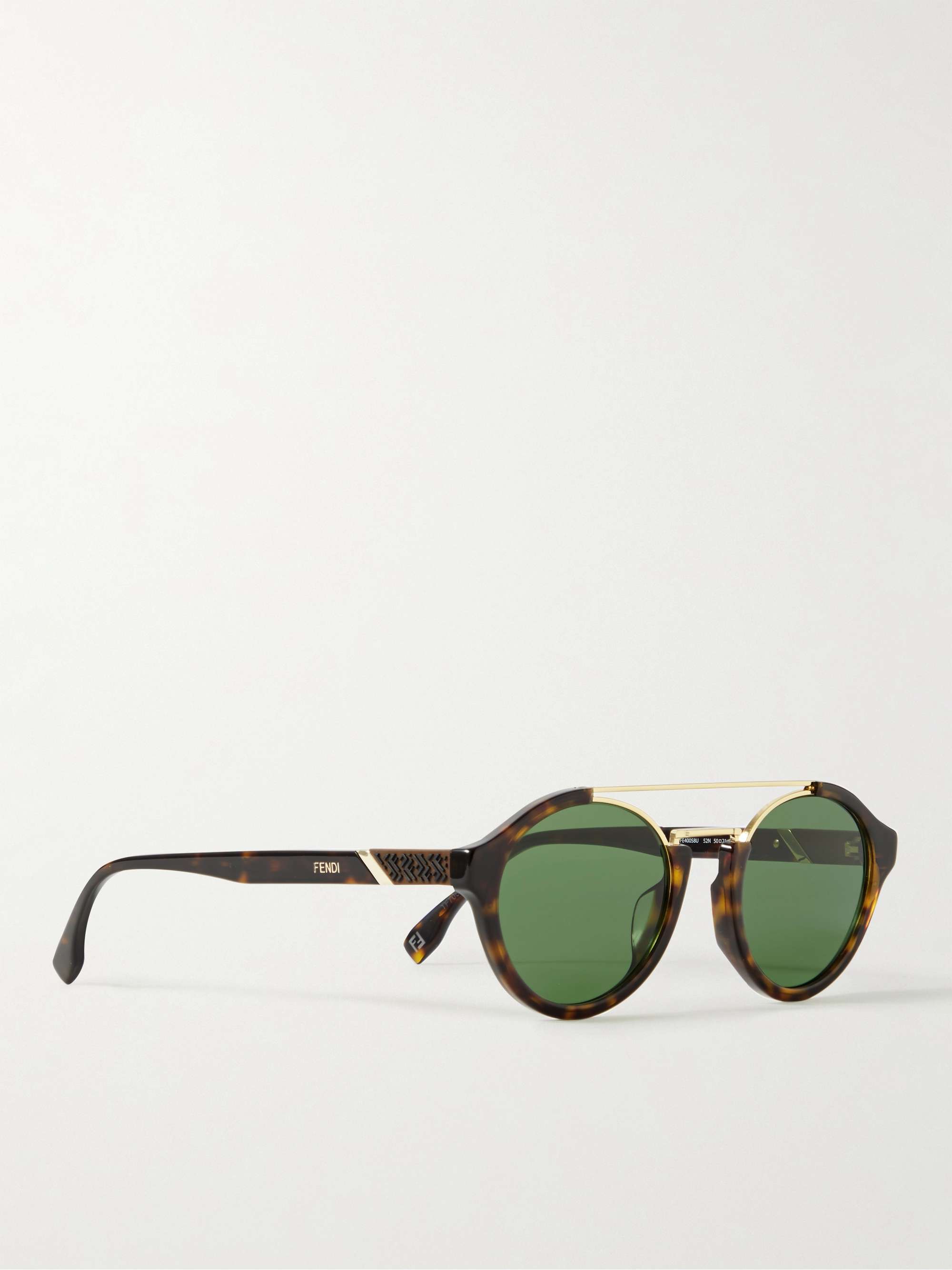 FENDI Round-Frame Gold-Tone and Tortoiseshell Acetate Sunglasses