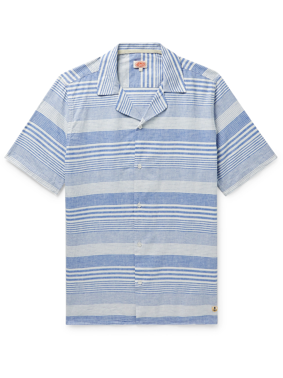 Armor-lux Camp-collar Striped Cotton And Linen-blend Shirt In Blue
