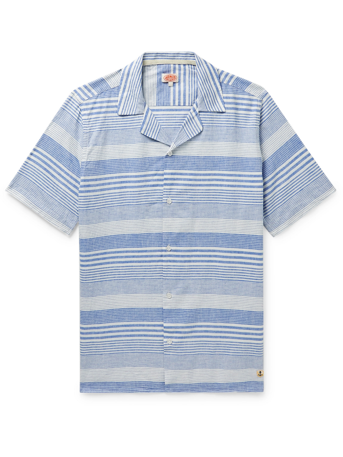 Camp-Collar Striped Cotton and Linen-Blend Shirt