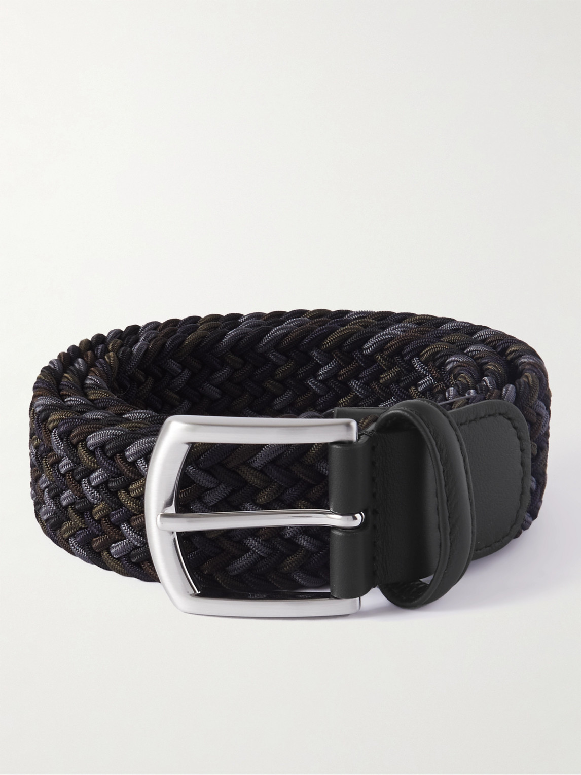 3.5cm Leather-Trimmed Woven Elastic Belt