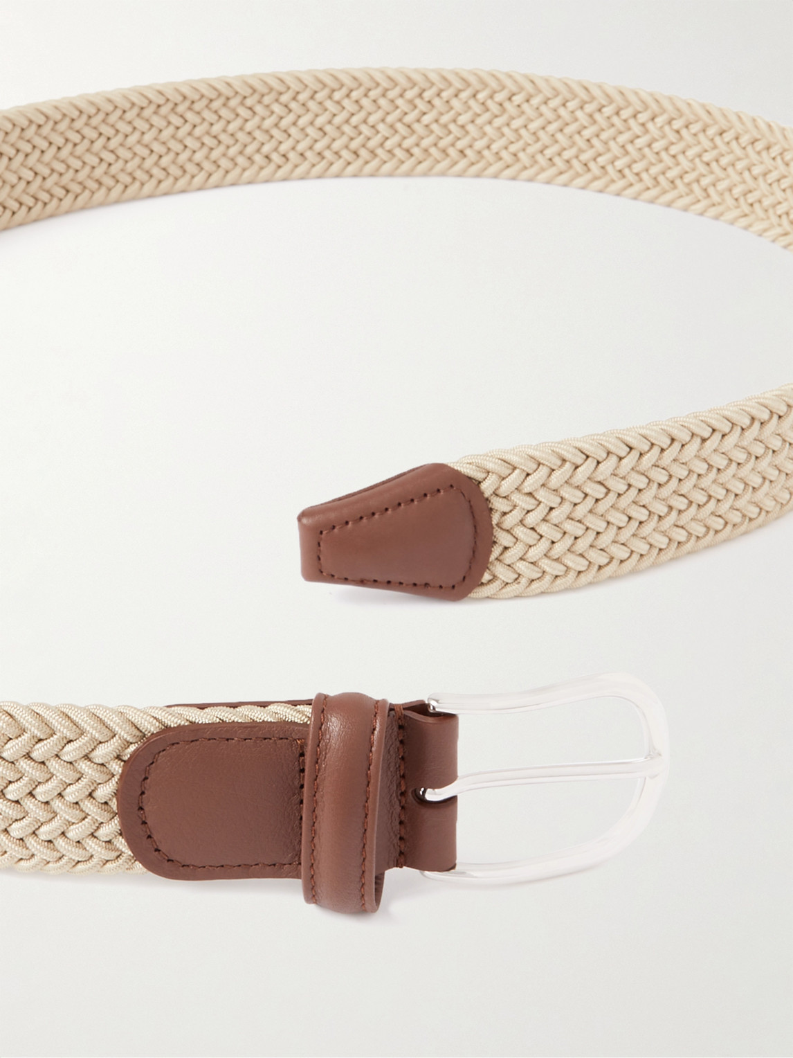 Shop Anderson's 3.5cm Leather-trimmed Woven Elastic Belt In Neutrals