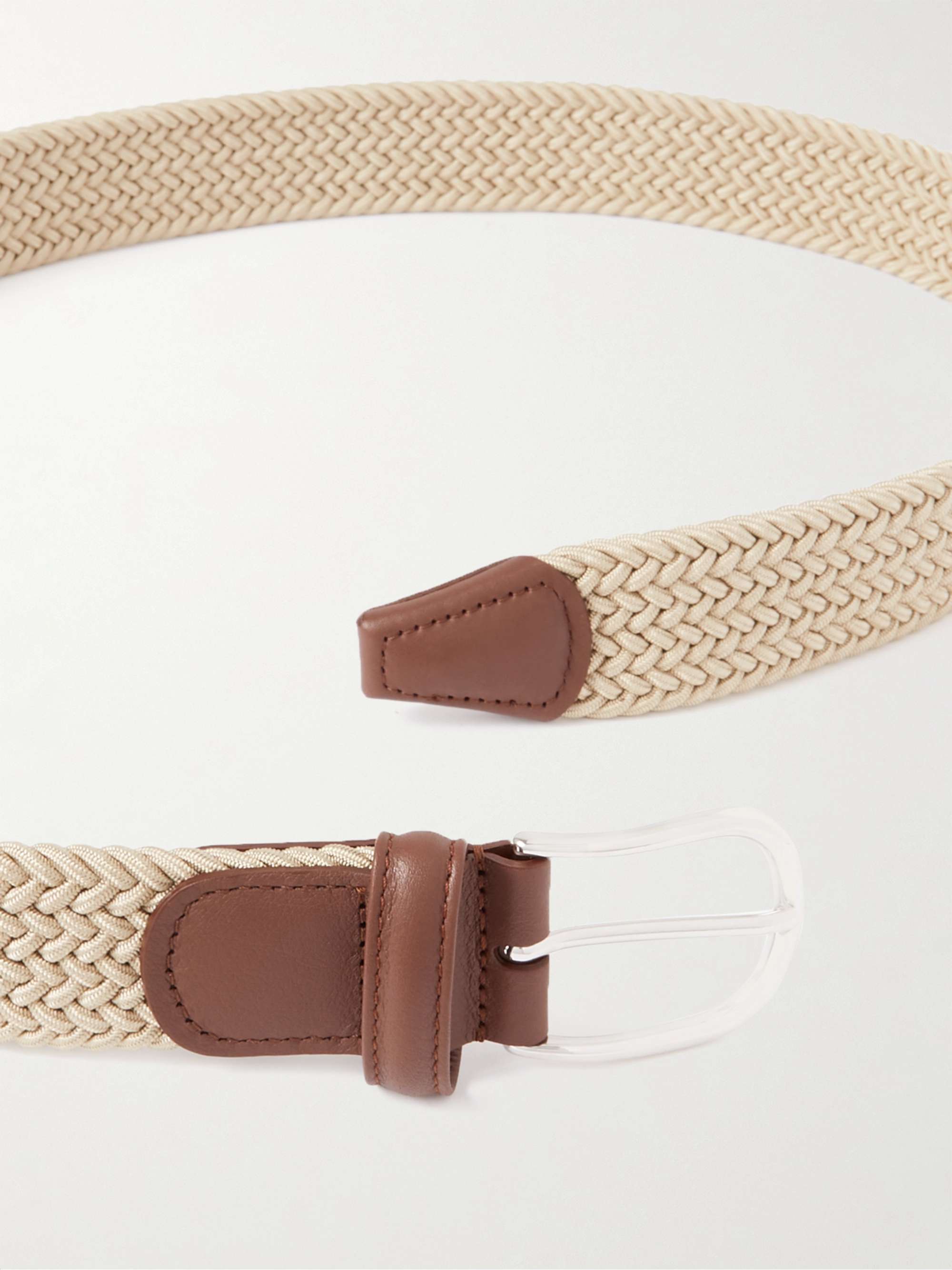 ANDERSON'S 3.5cm Leather-Trimmed Woven Elastic Belt for Men