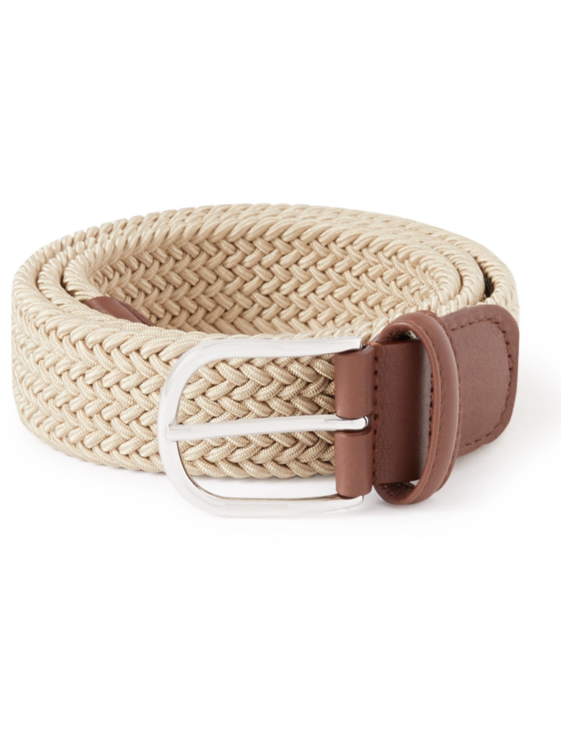 Shop Anderson's 3.5cm Leather-trimmed Woven Elastic Belt In Neutrals