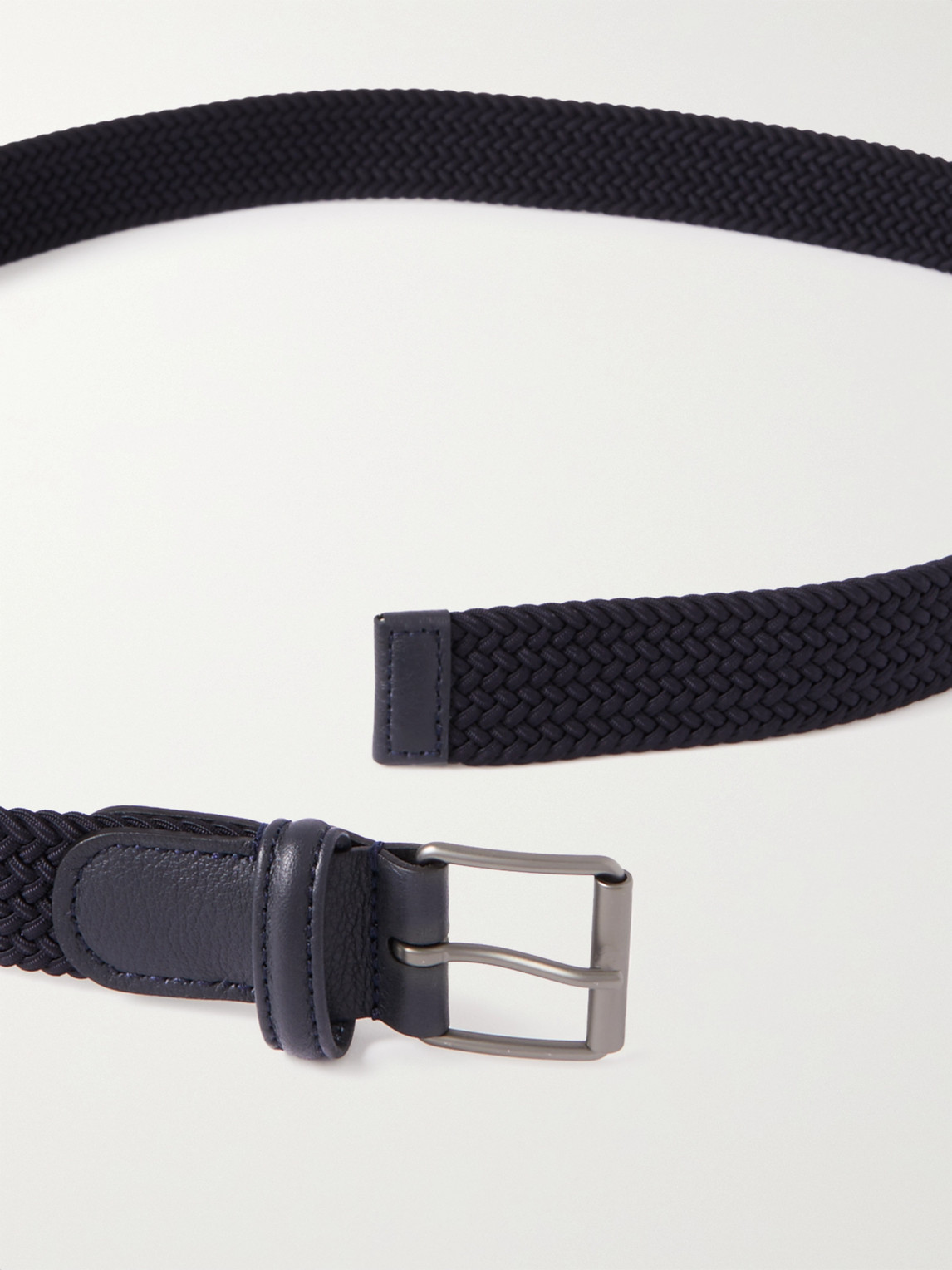 Shop Anderson's 3cm Leather-trimmed Woven Elastic Belt In Blue