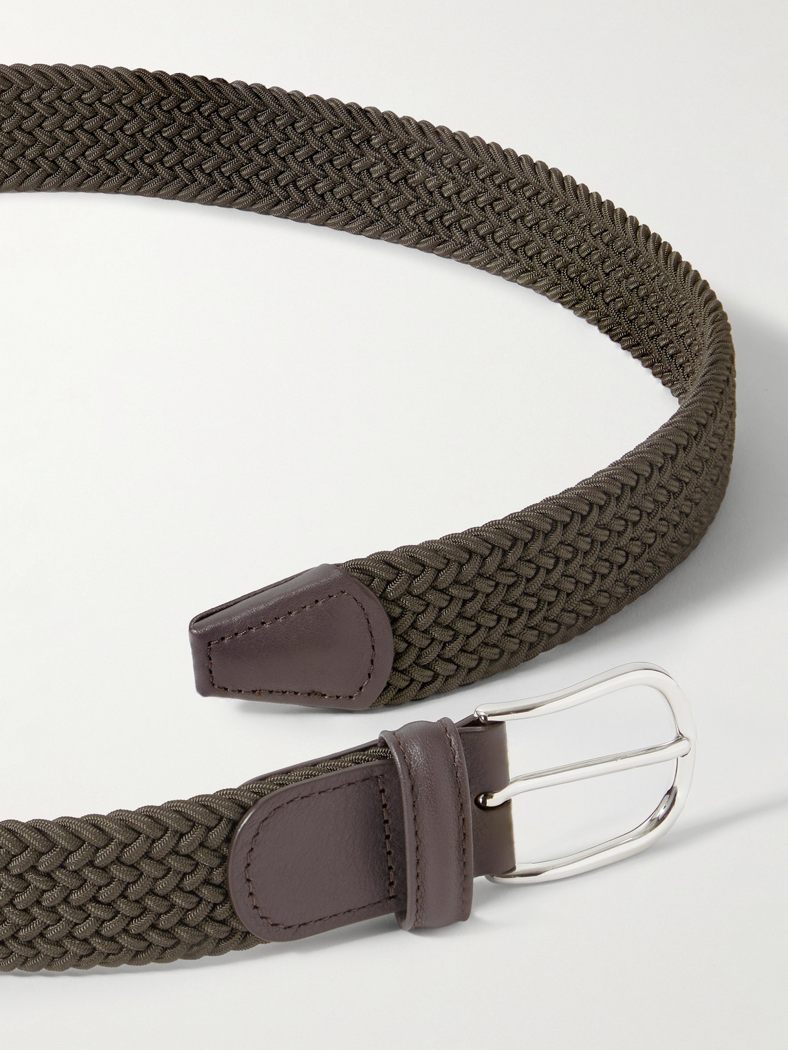 Shop Anderson's 3.5cm Leather-trimmed Woven Elastic Belt In Green