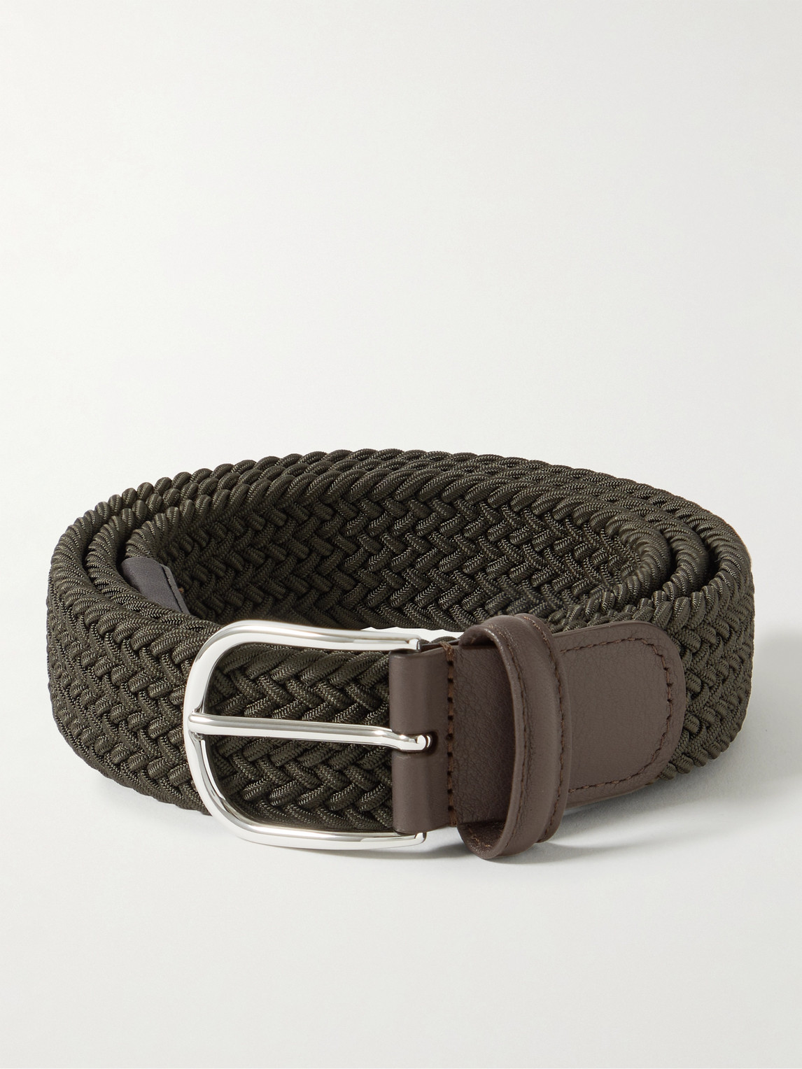 3.5cm Leather-Trimmed Woven Elastic Belt