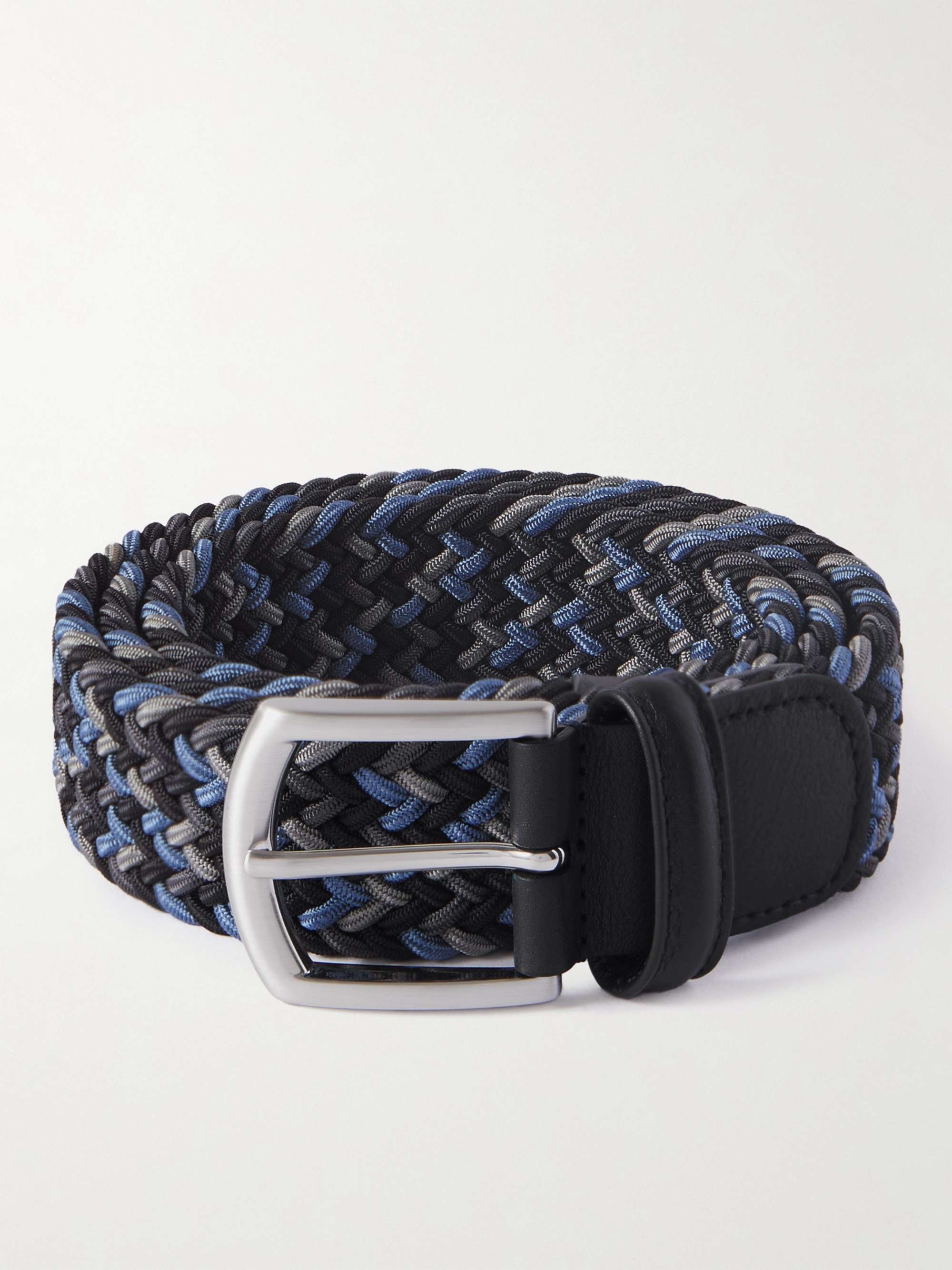 3.5cm Leather-Trimmed Woven Elastic Belt