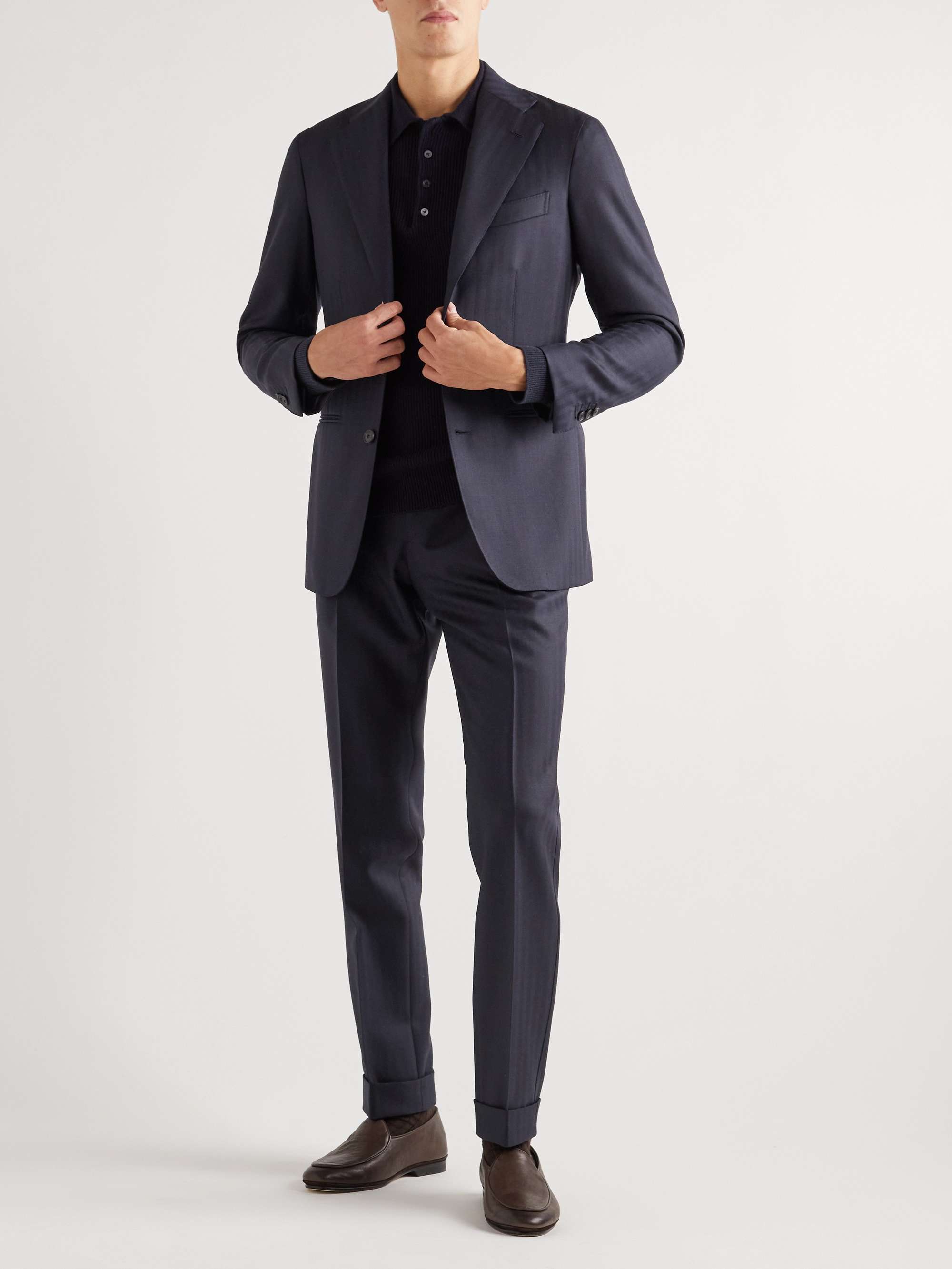 SAMAN AMEL Herringbone Wool Suit Jacket