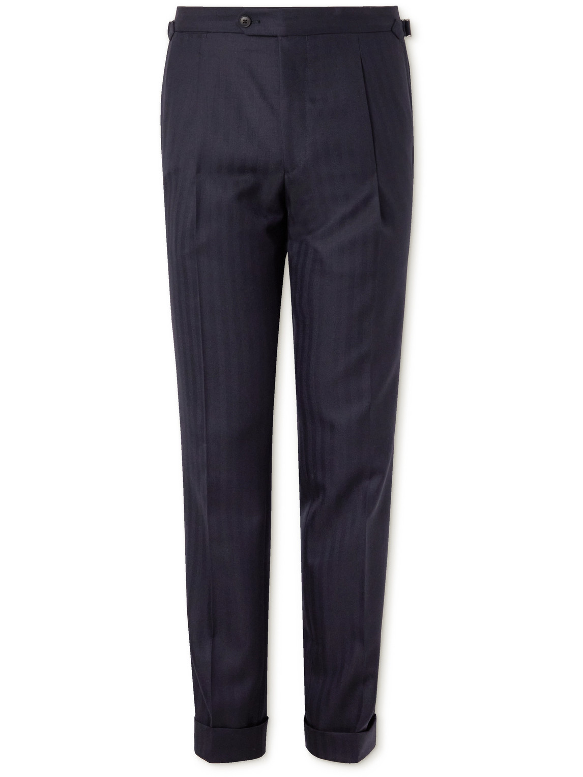Straight-Leg Pleated Herringbone Wool-Twill Suit Trousers