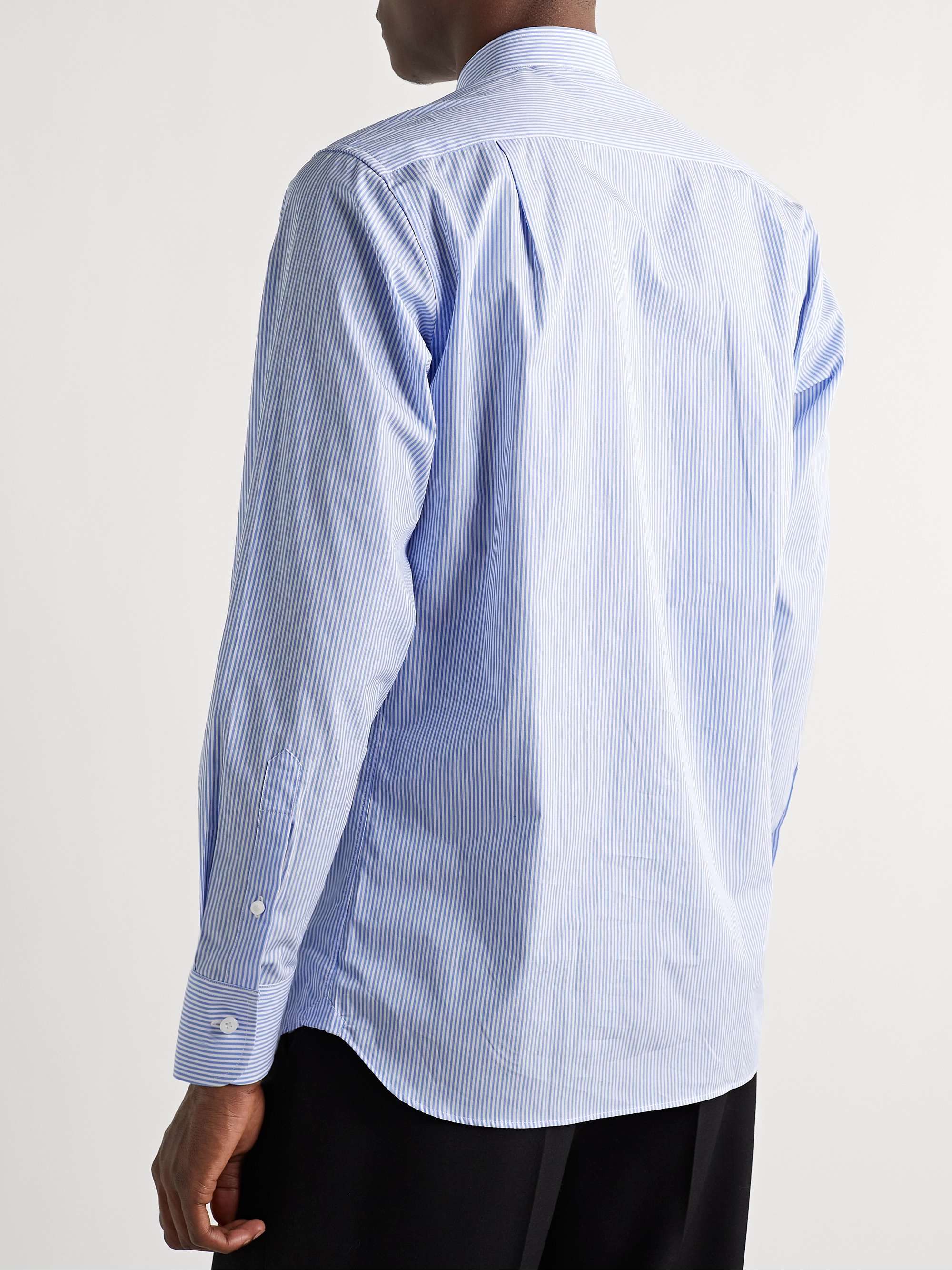 SAMAN AMEL Grandad-Collar Striped Cotton-Poplin Shirt