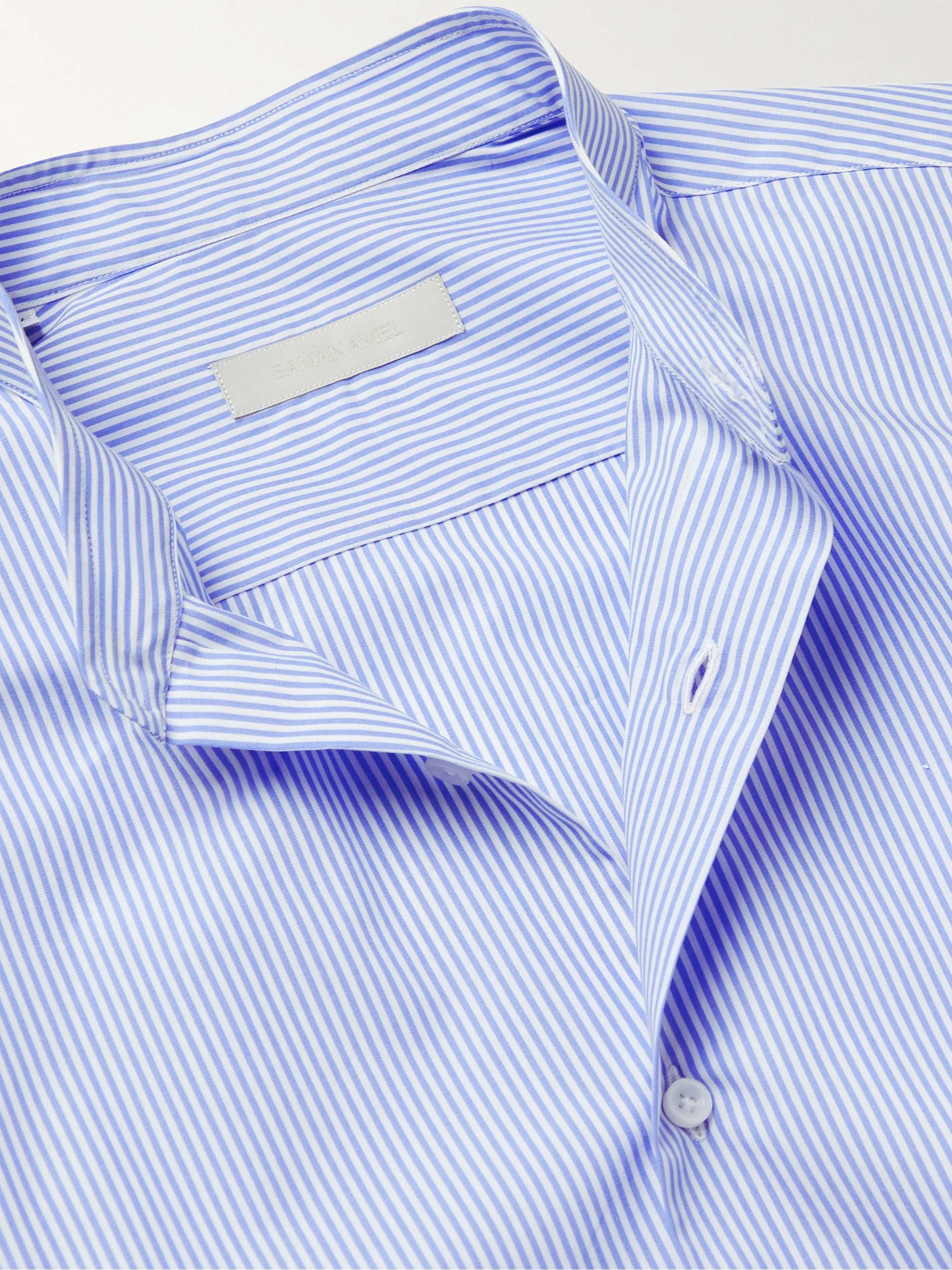 SAMAN AMEL Grandad-Collar Striped Cotton-Poplin Shirt