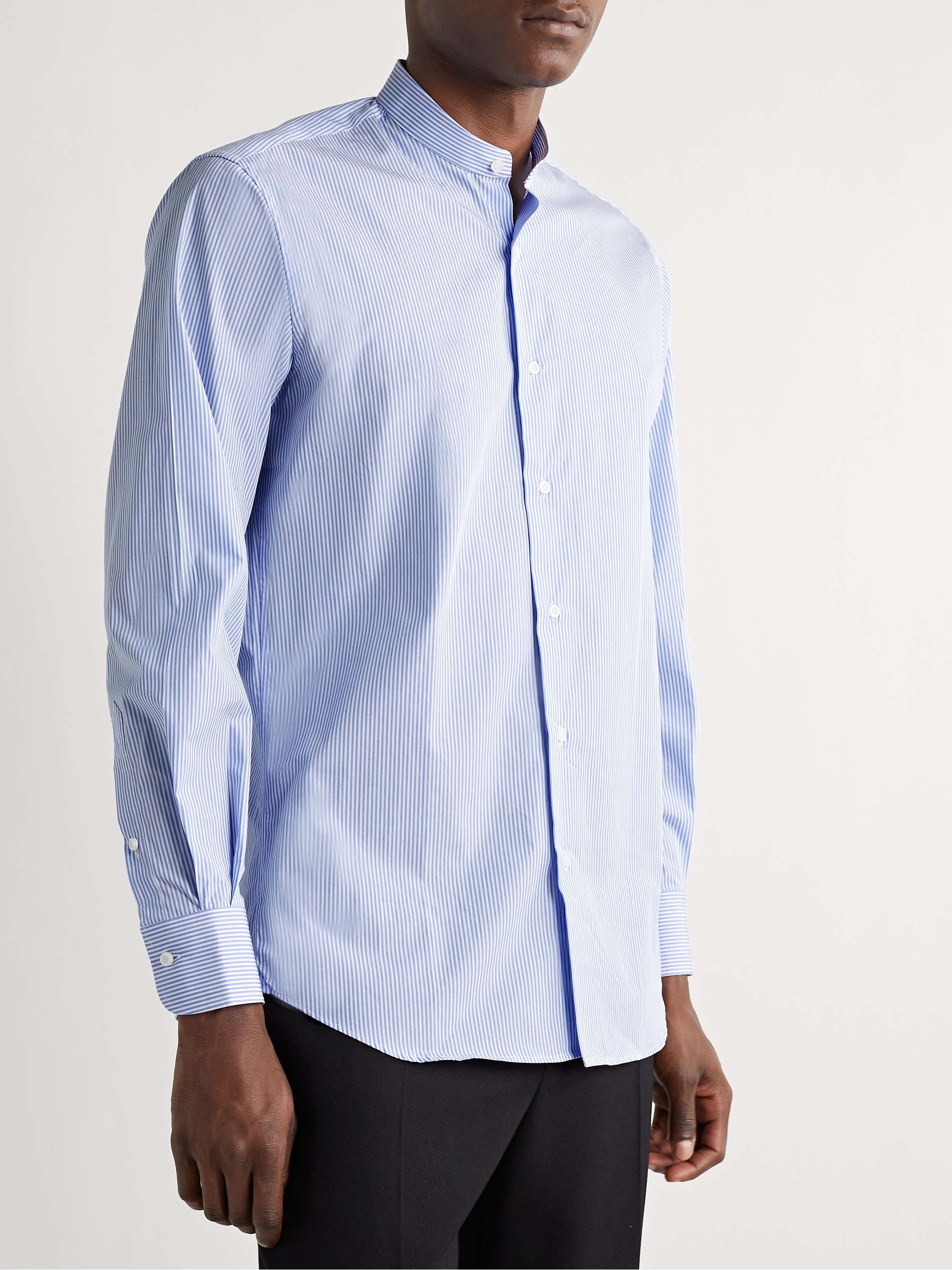 SAMAN AMEL Grandad-Collar Striped Cotton-Poplin Shirt