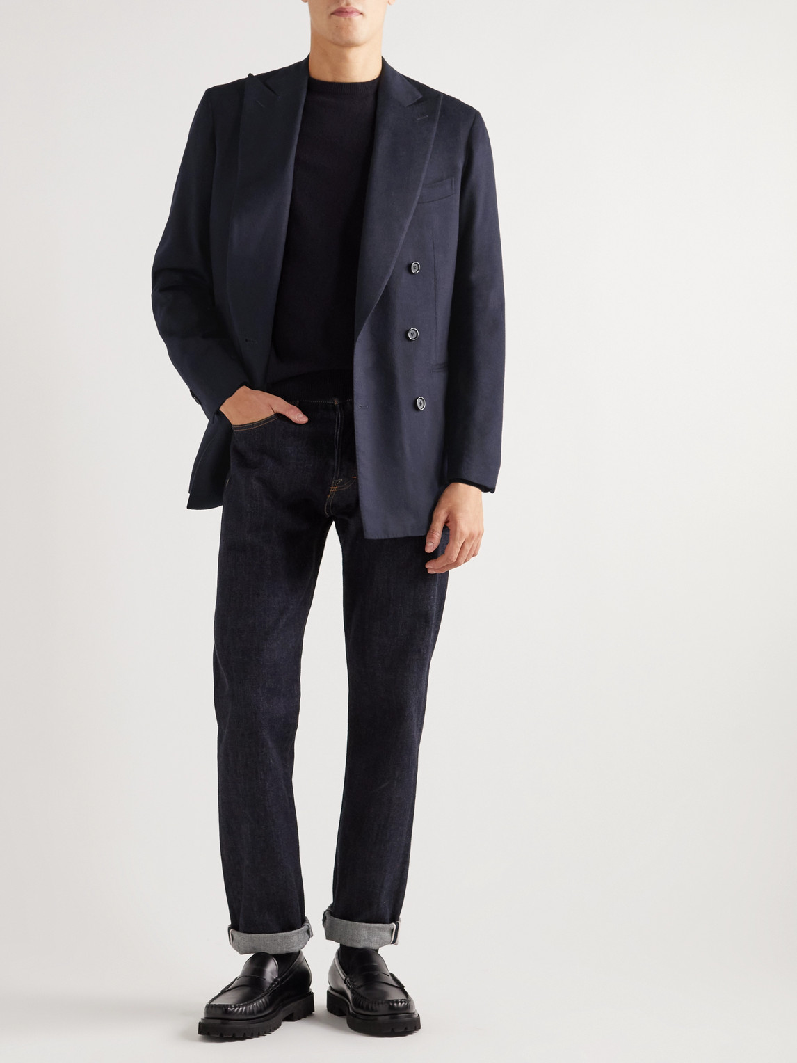 Shop Saman Amel Double-breasted Wool-felt Blazer In Blue