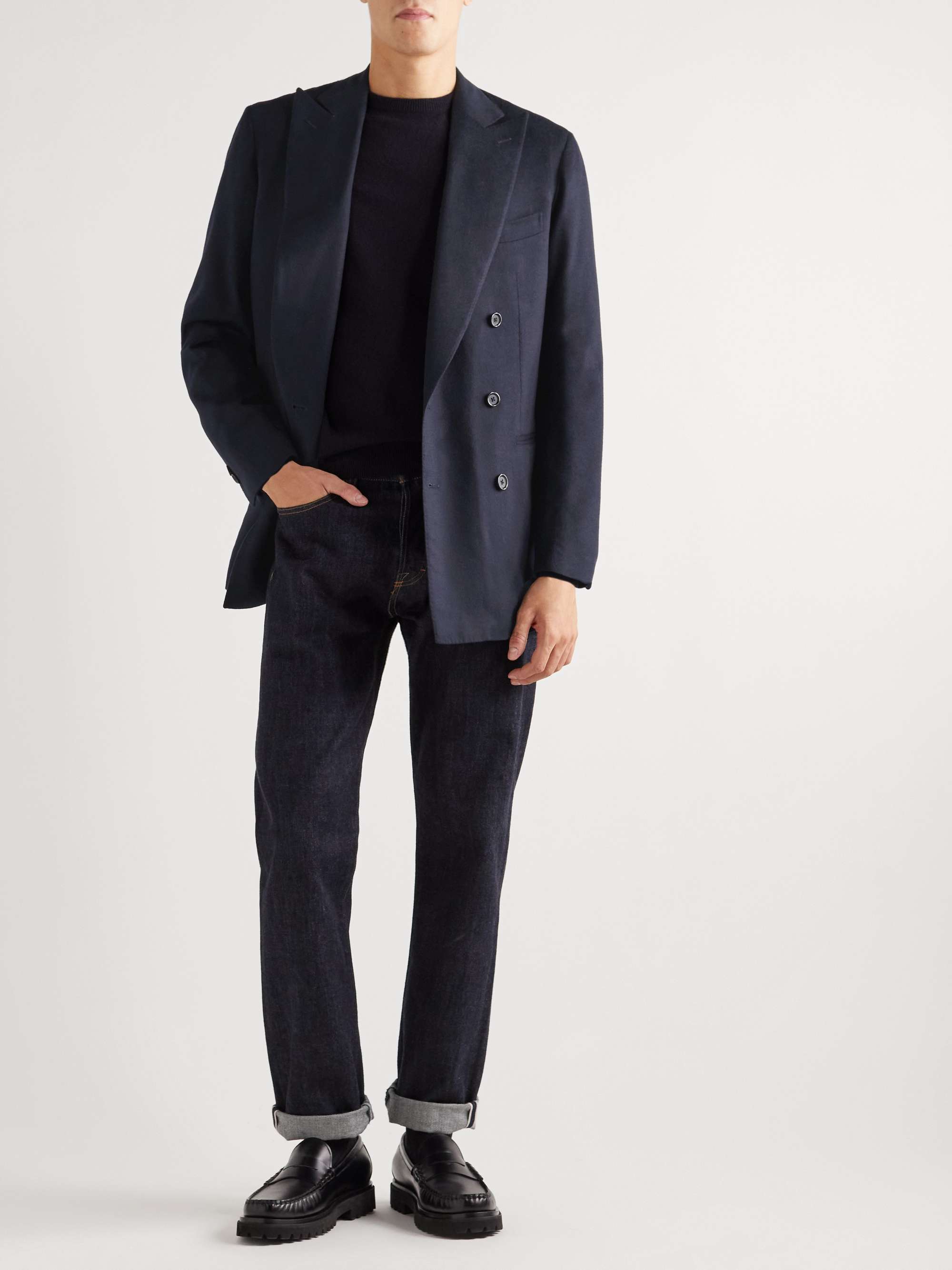 SAMAN AMEL Double-Breasted Wool-Felt Blazer
