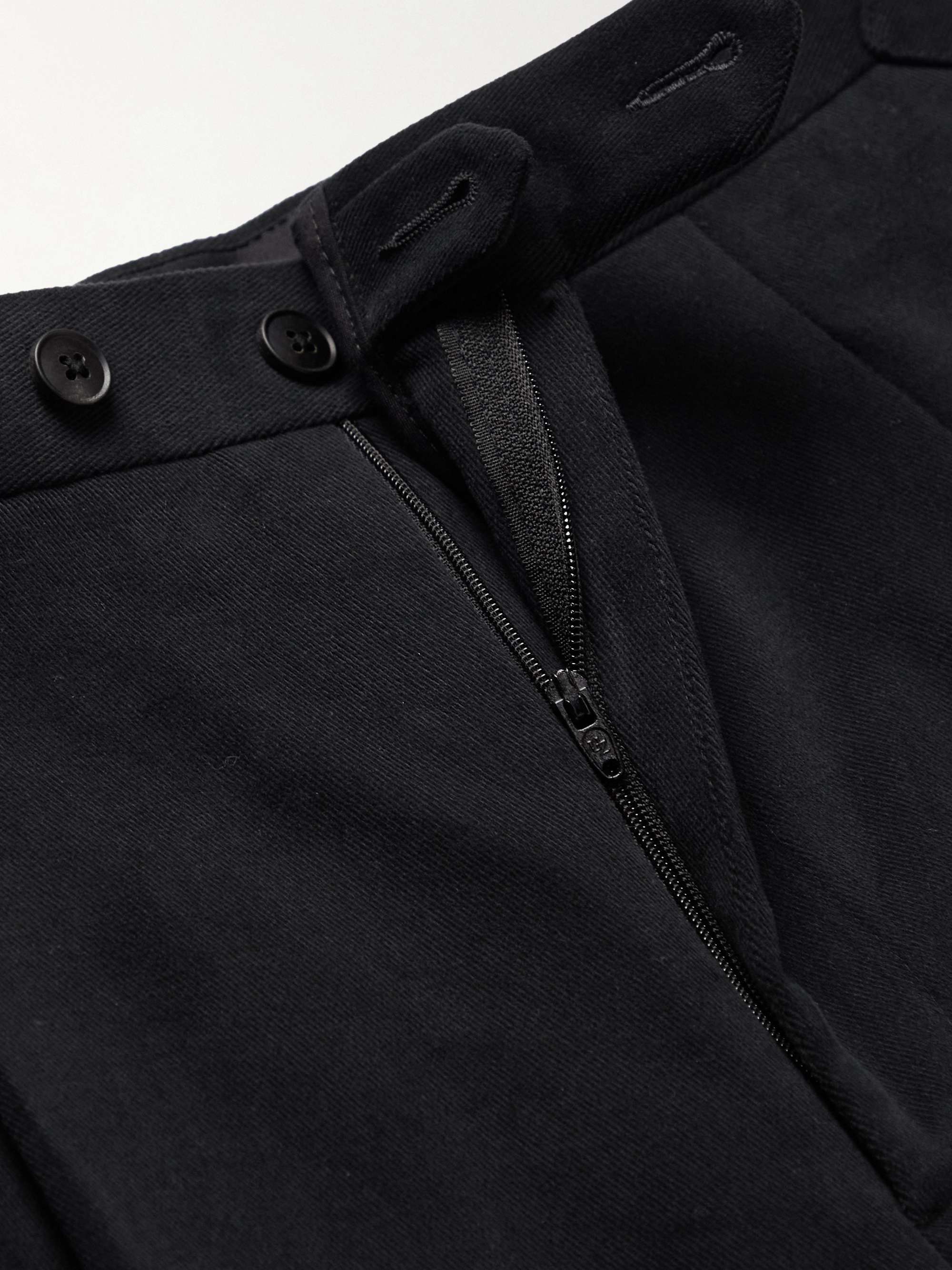 SAMAN AMEL Straight-Leg Pleated Cotton-Blend Twill Trousers
