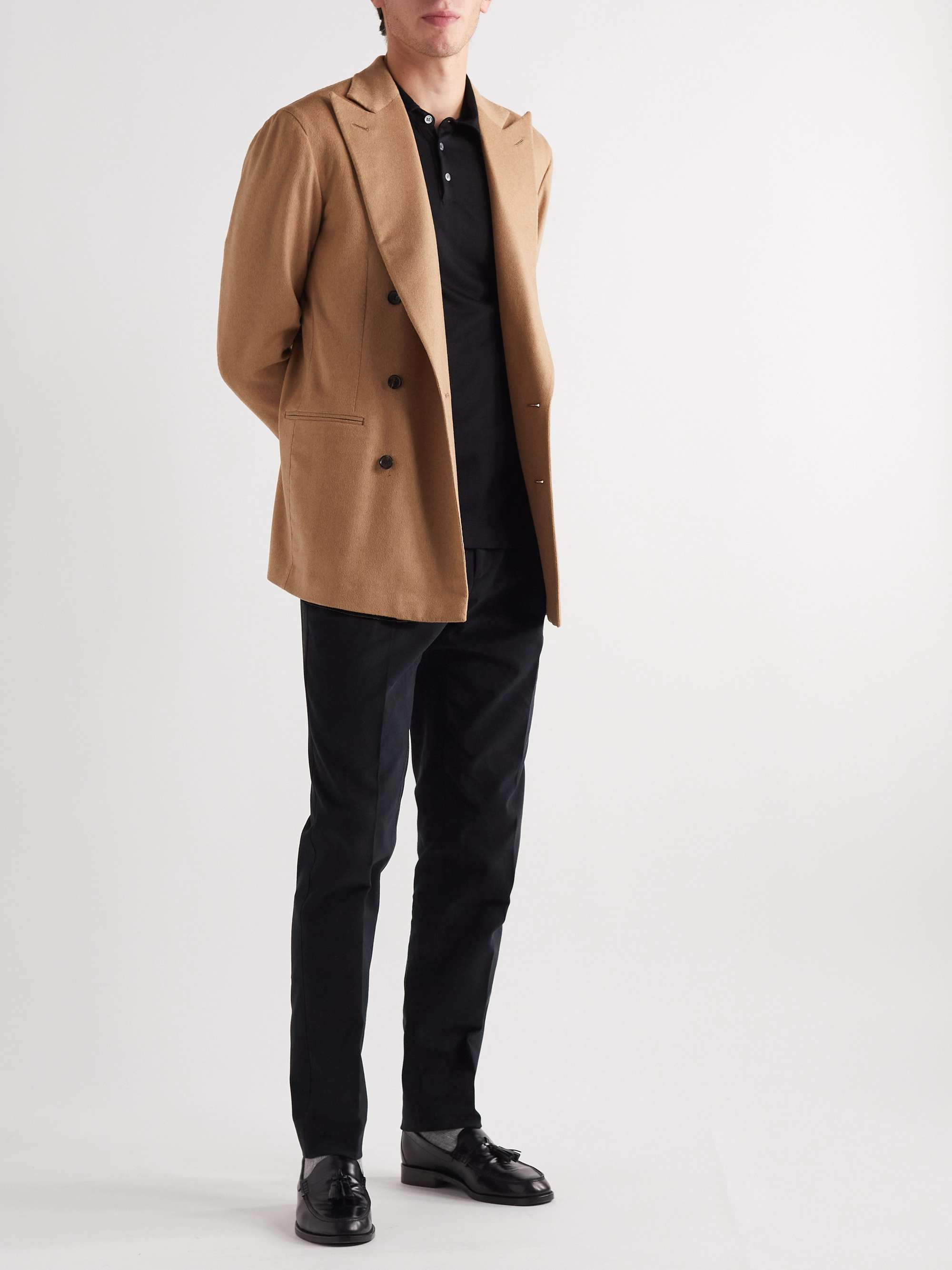 SAMAN AMEL Straight-Leg Pleated Cotton-Blend Twill Trousers