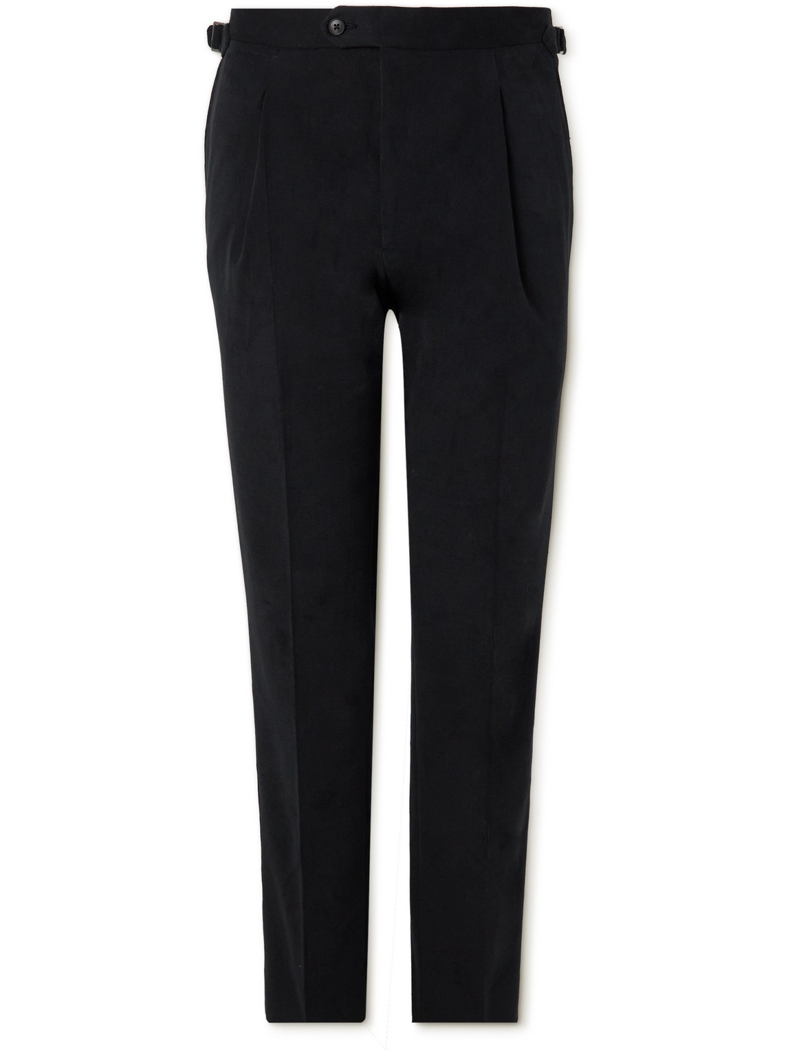 Straight-Leg Pleated Cotton-Blend Twill Trousers