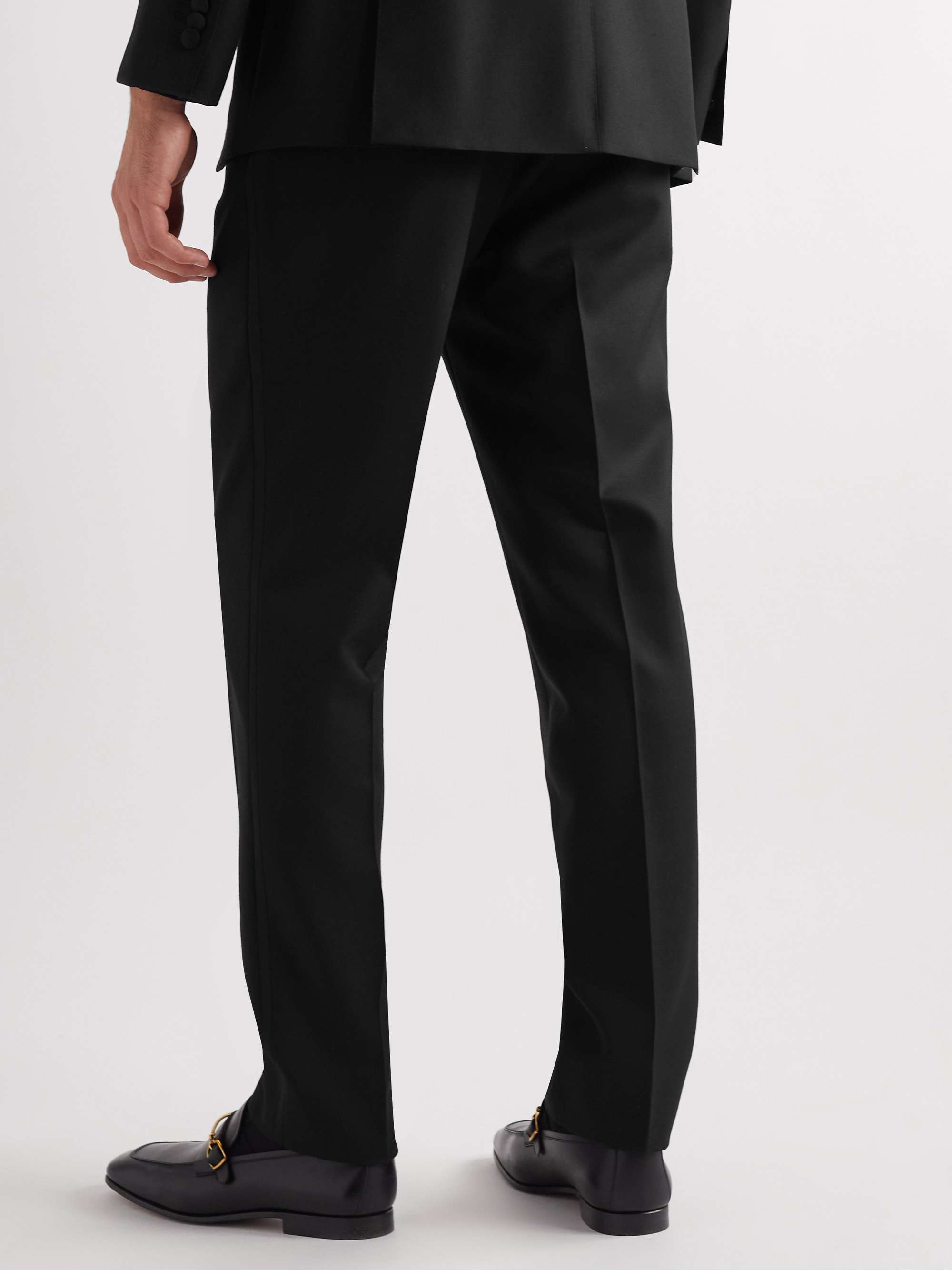 SAMAN AMEL Straight-Leg Pleated Wool-Twill Tuxedo Trousers