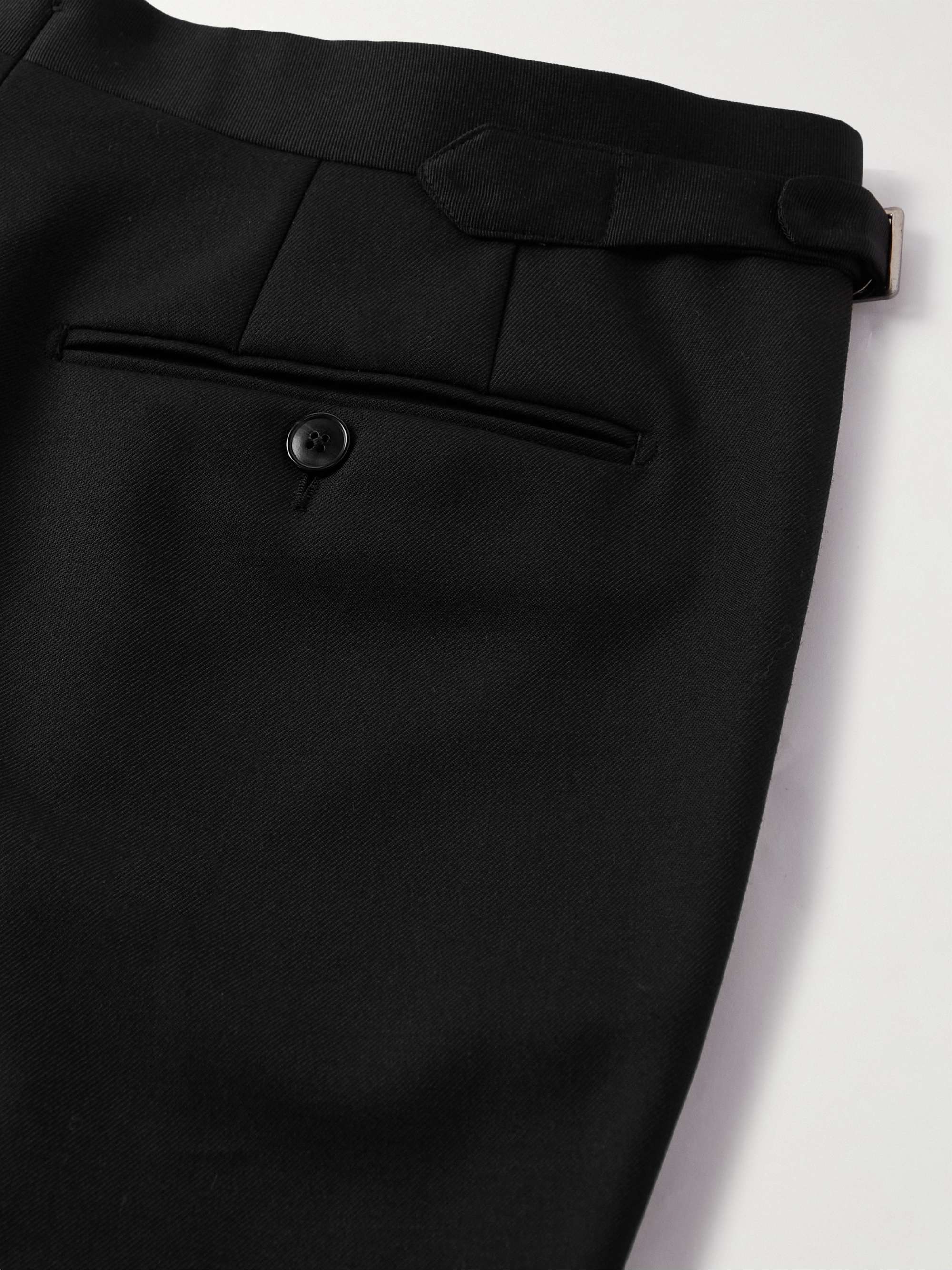 SAMAN AMEL Straight-Leg Pleated Wool-Twill Tuxedo Trousers