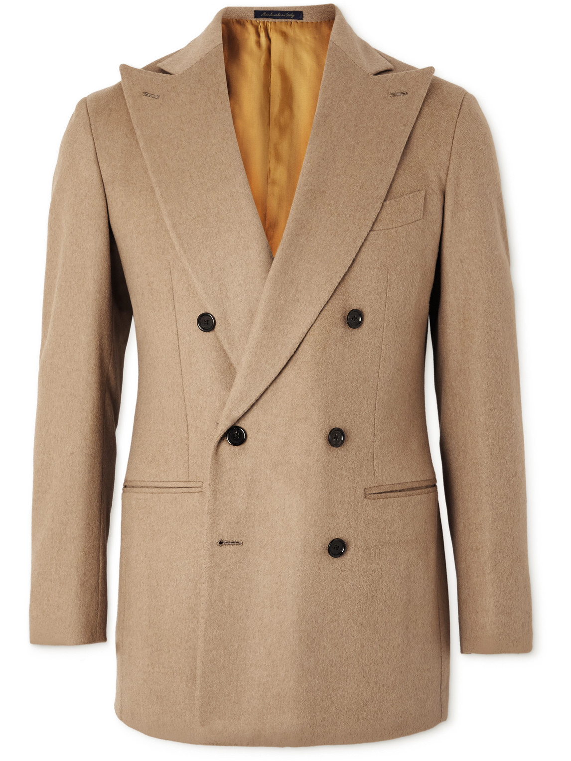 SAMAN AMEL SLIM-FIT DOUBLE-BREASTED CAMEL HAIR BLAZER