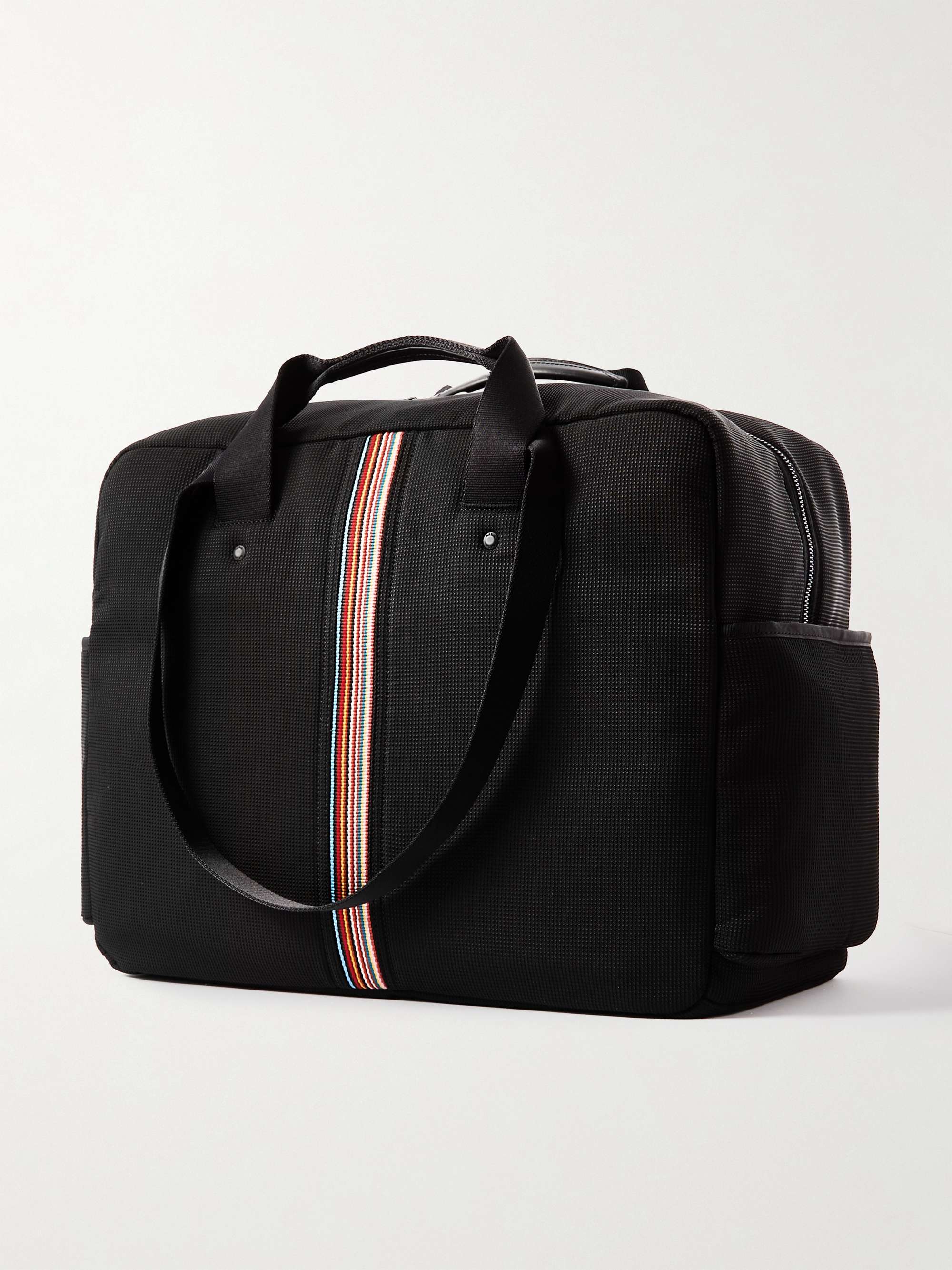 PAUL SMITH Stripe-Detailed Leather-Trimmed Mesh Weekend Bag
